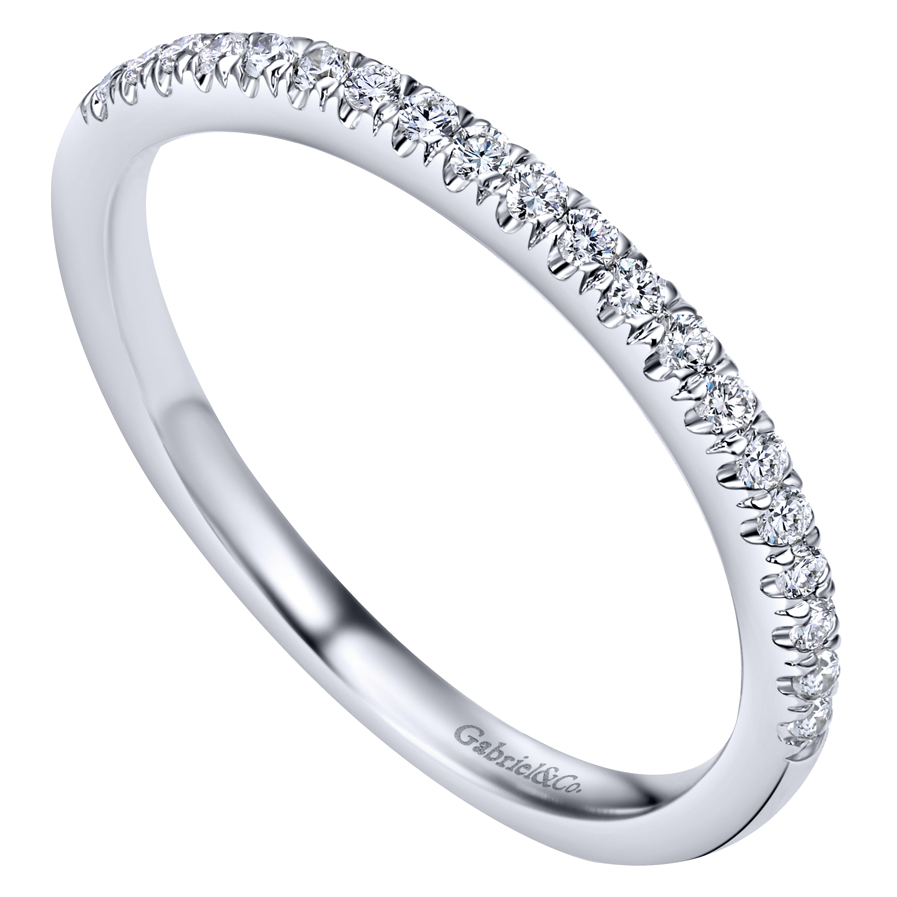 14k White Gold Diamond Curved Wedding Band angle 3 14k White Gold Diamond Curved Wedding Band angle 3