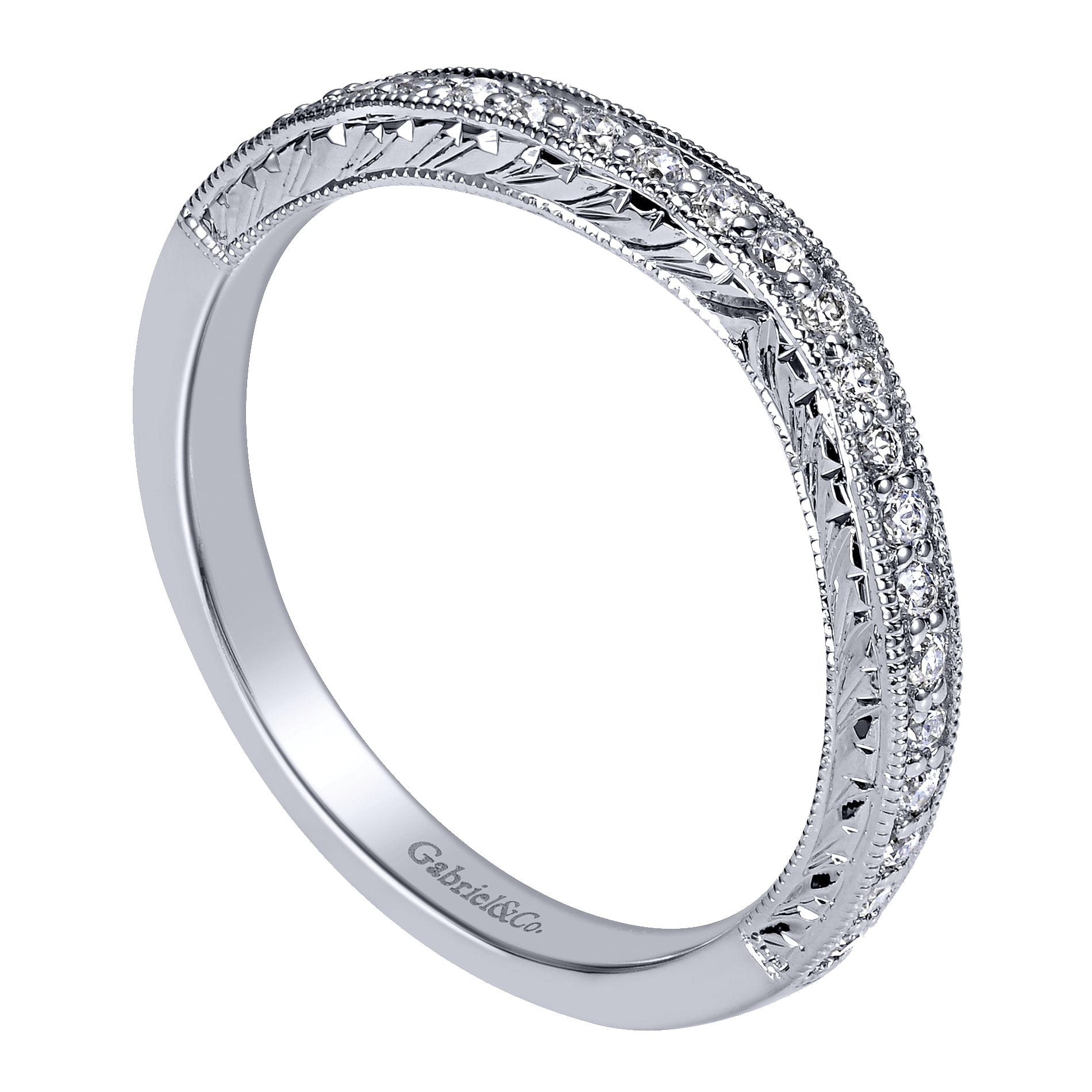 14k White Gold Diamond Curved Wedding Band angle 3 14k White Gold Diamond Curved Wedding Band angle 3