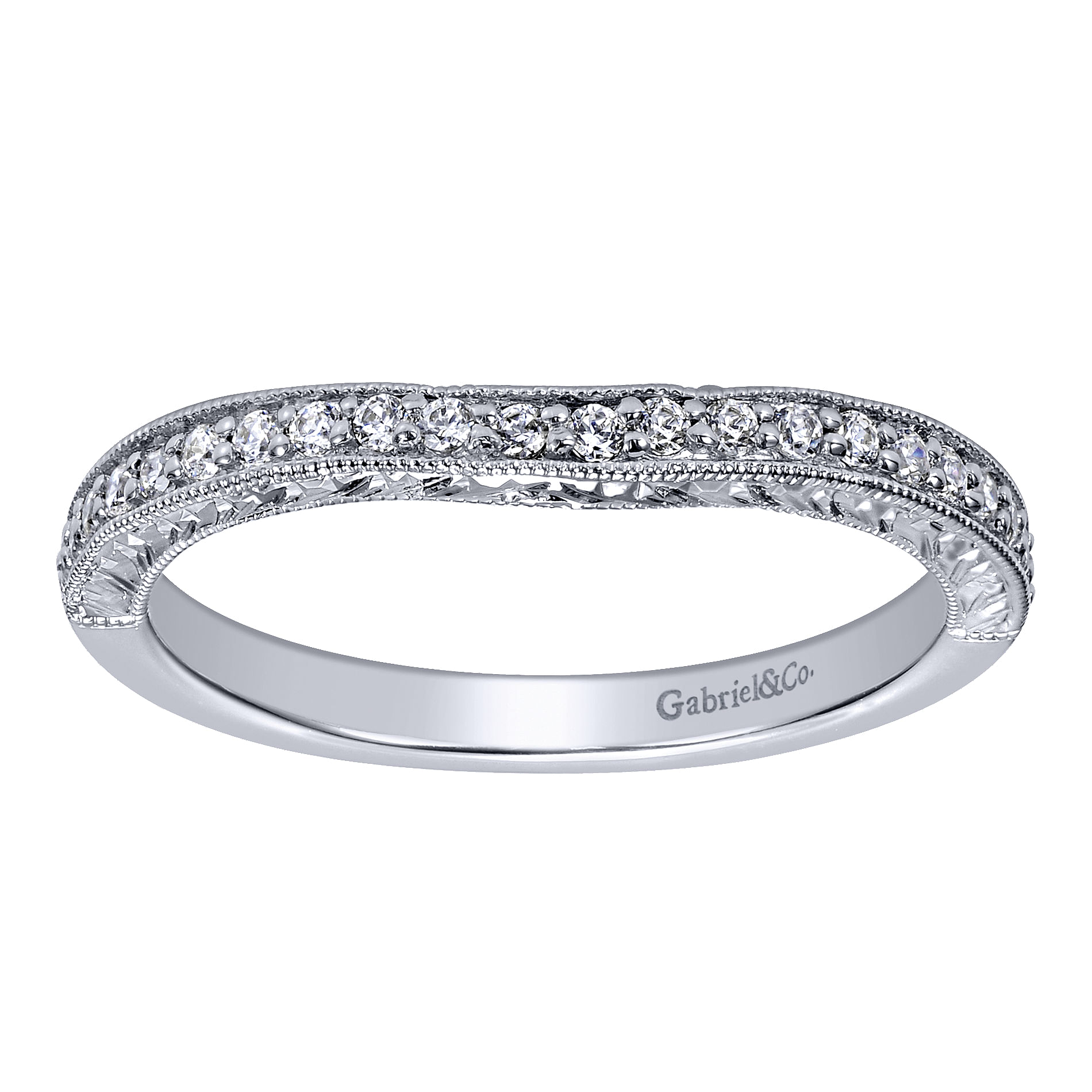 14k White Gold Diamond Curved Wedding Band angle 5 14k White Gold Diamond Curved Wedding Band angle 5