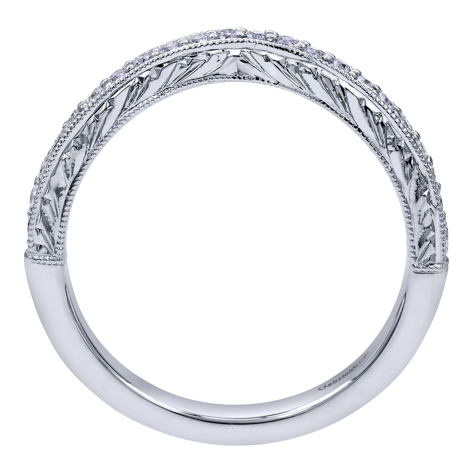 14k White Gold Diamond Curved Wedding Band angle 2 14k White Gold Diamond Curved Wedding Band angle 2
