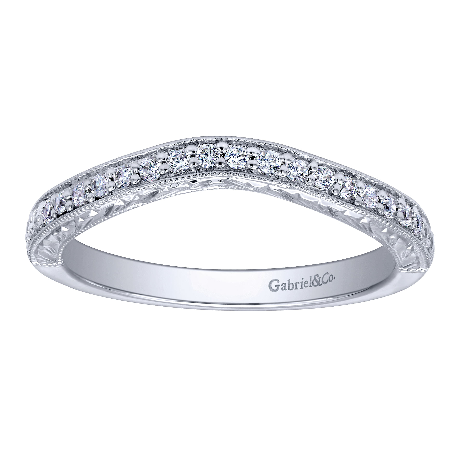 14k White Gold Diamond Curved Wedding Band angle 5 14k White Gold Diamond Curved Wedding Band angle 5