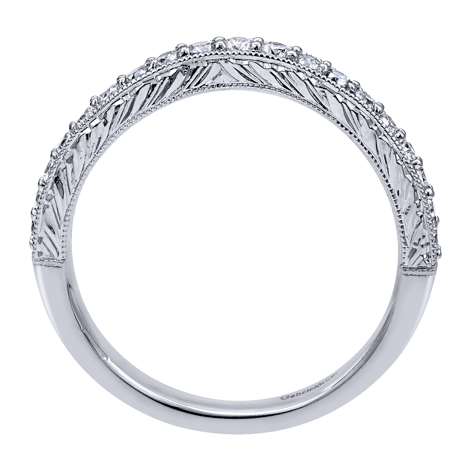 14k White Gold Diamond Curved Wedding Band angle 2 14k White Gold Diamond Curved Wedding Band angle 2