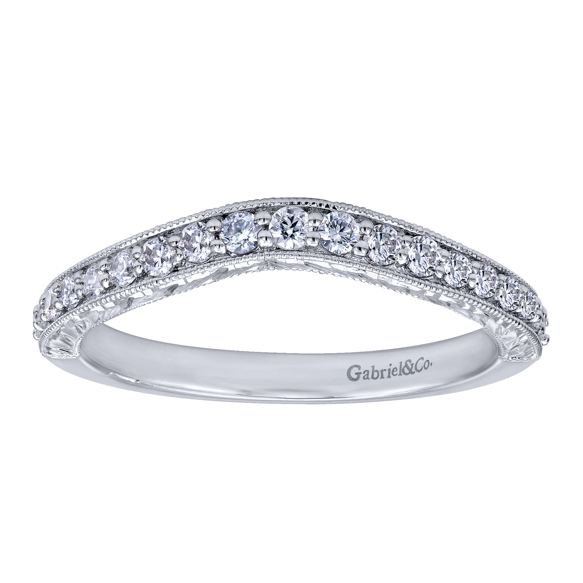 14k White Gold Diamond Curved Wedding Band angle 5 14k White Gold Diamond Curved Wedding Band angle 5