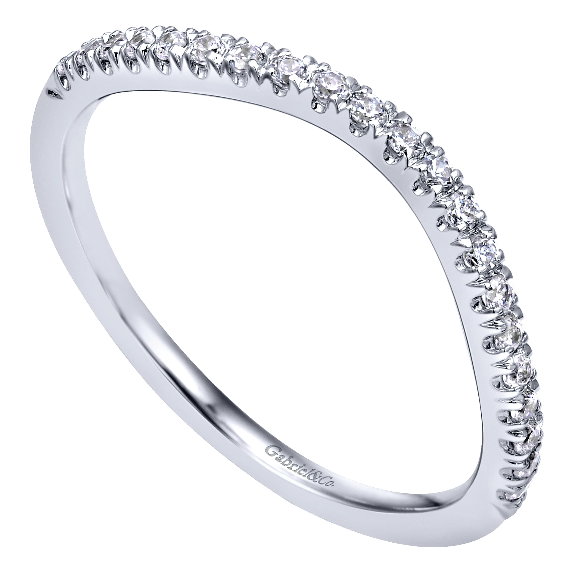 14k White Gold Diamond Curved Wedding Band angle 3 14k White Gold Diamond Curved Wedding Band angle 3