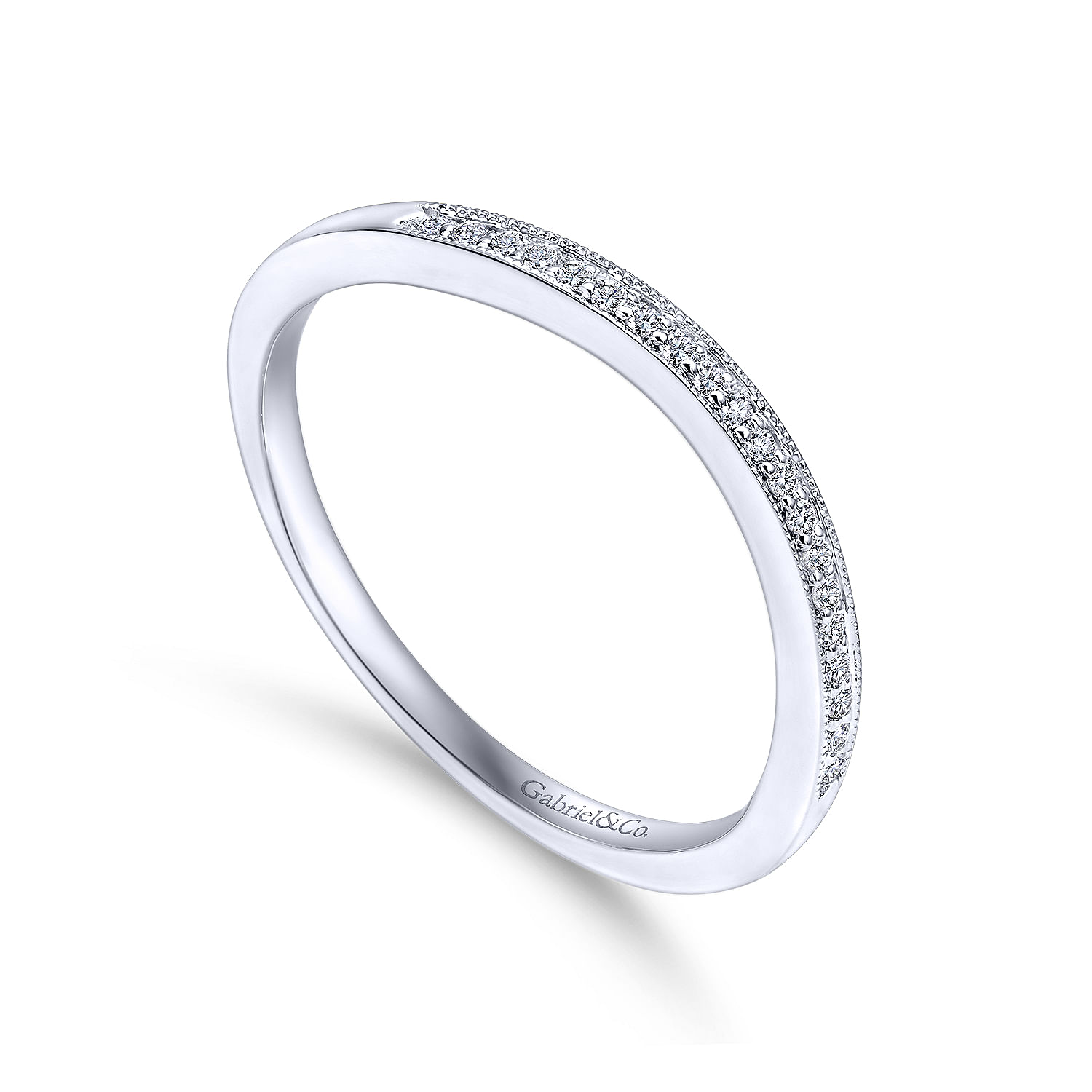 14k White Gold Diamond Curved Wedding Band angle 3 14k White Gold Diamond Curved Wedding Band angle 3