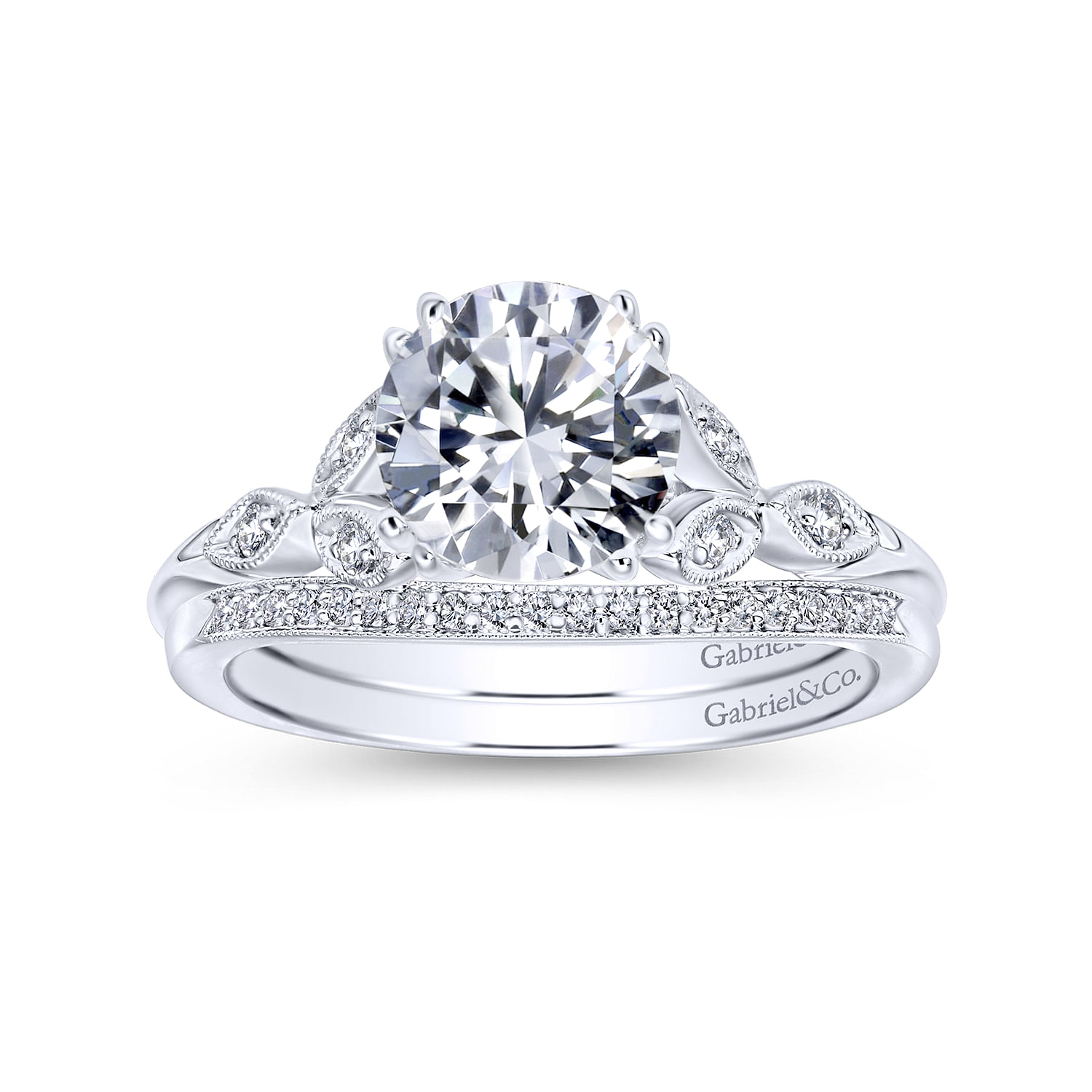 14k White Gold Diamond Curved Wedding Band angle 4 14k White Gold Diamond Curved Wedding Band angle 4