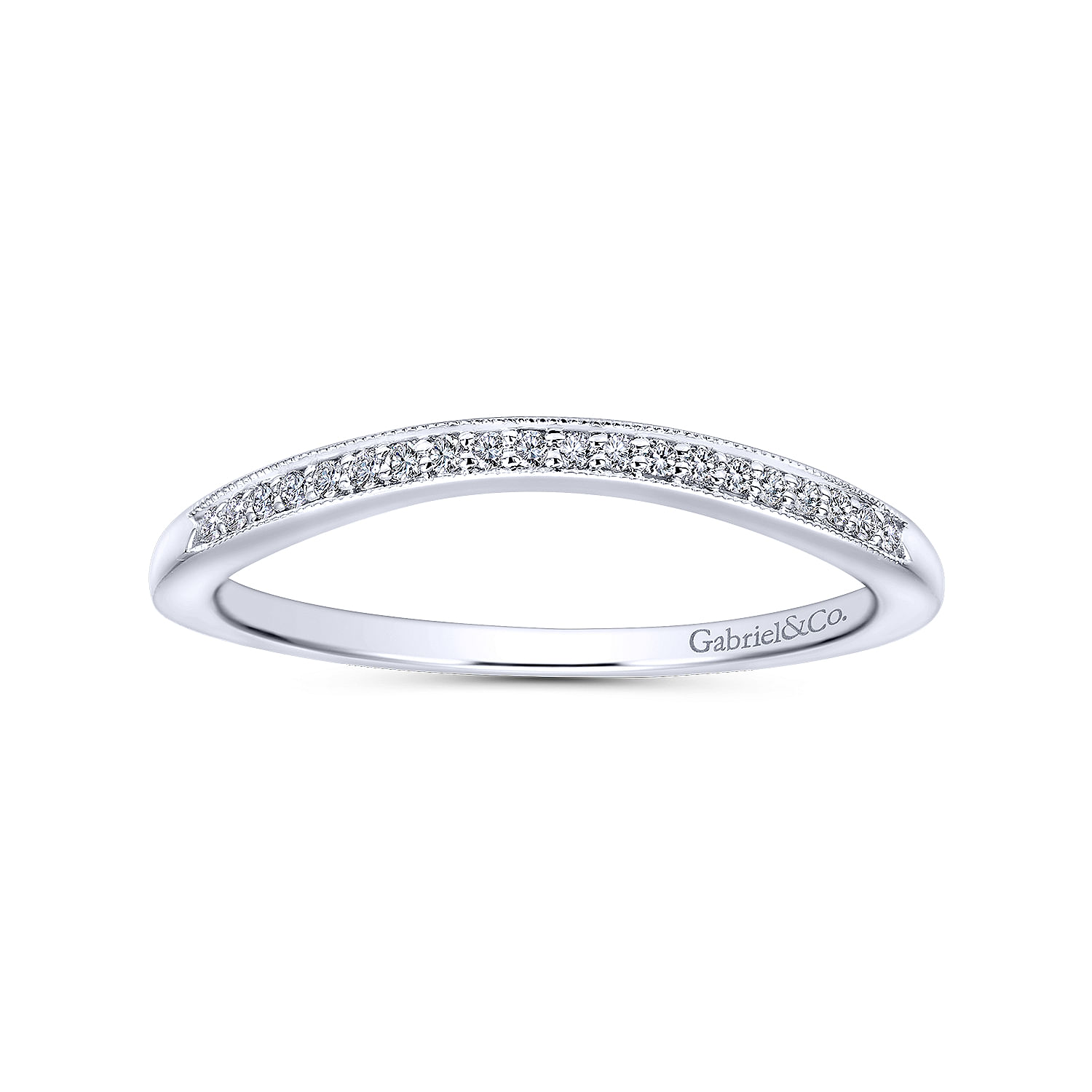 14k White Gold Diamond Curved Wedding Band angle 5 14k White Gold Diamond Curved Wedding Band angle 5