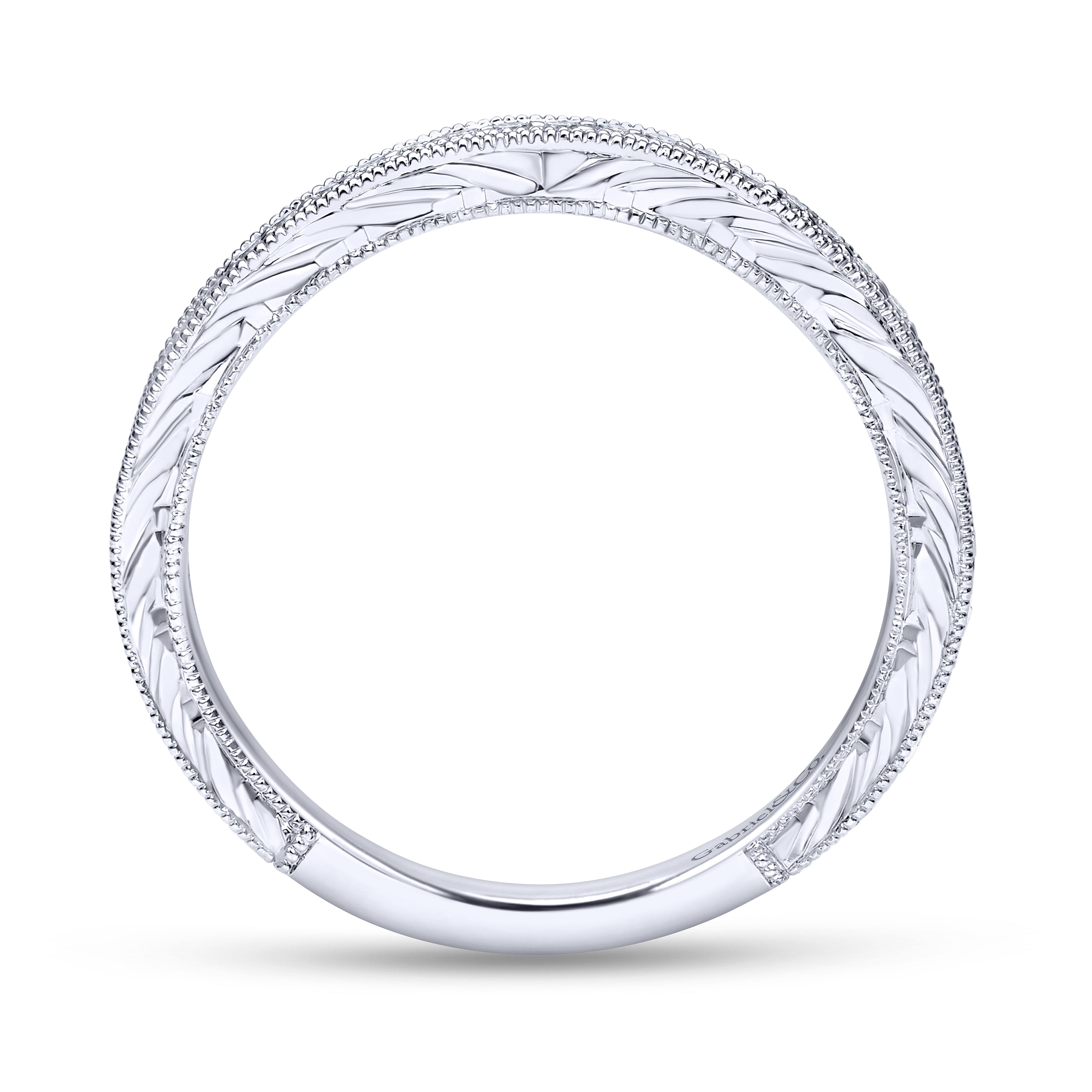 14k White Gold Diamond Curved Wedding Band angle 2 14k White Gold Diamond Curved Wedding Band angle 2