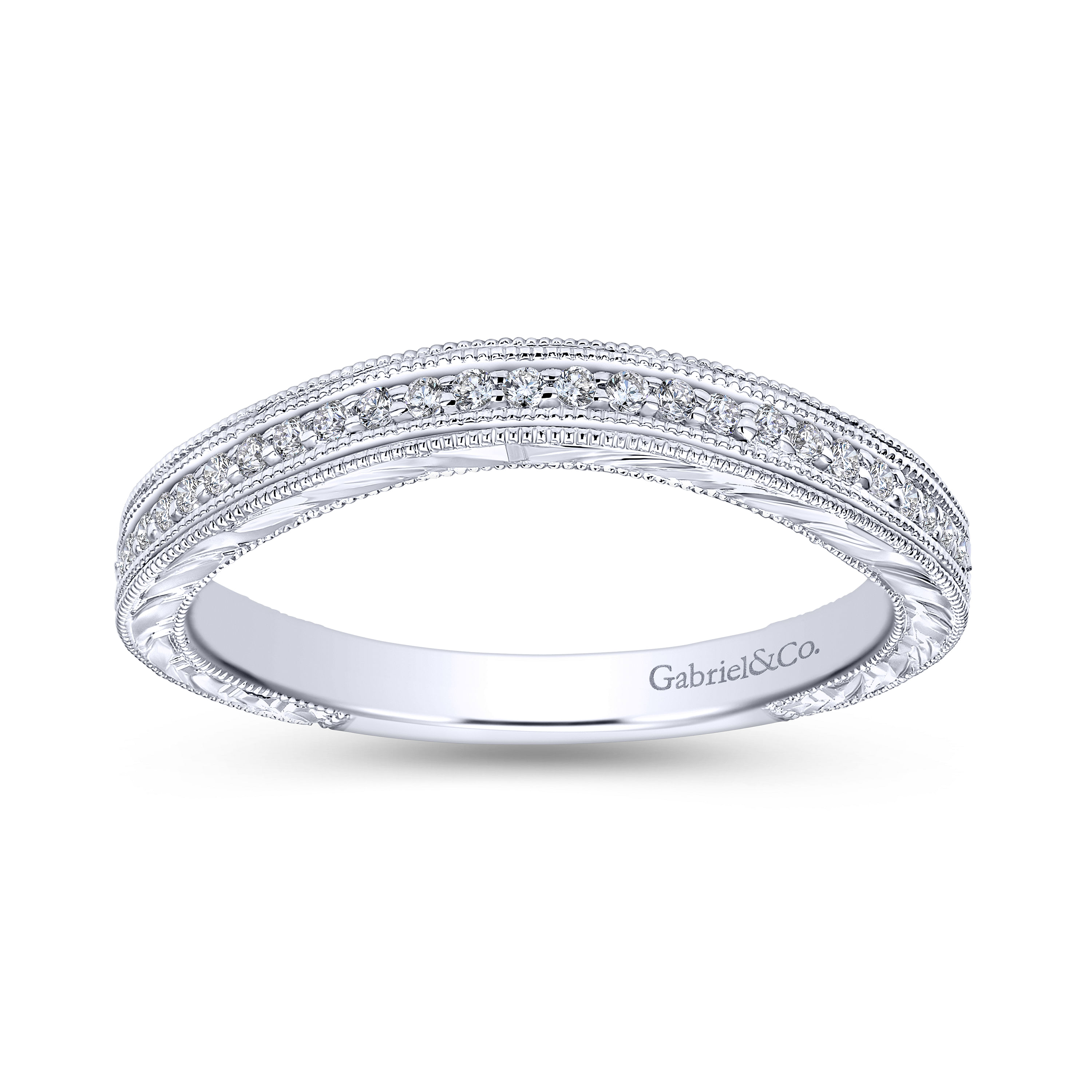 14k White Gold Diamond Curved Wedding Band angle 5 14k White Gold Diamond Curved Wedding Band angle 5