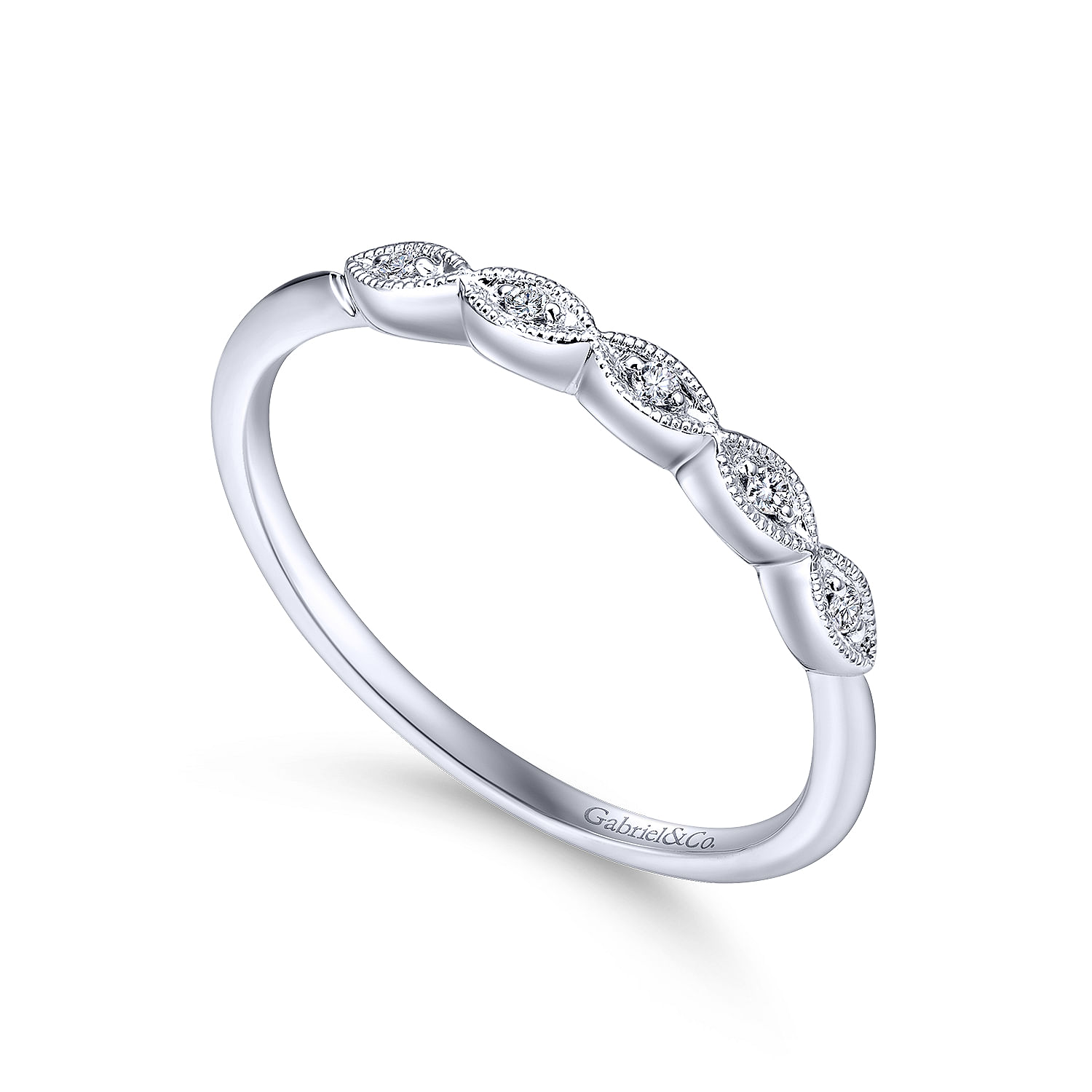 14k White Gold Diamond Curved Wedding Band angle 3 14k White Gold Diamond Curved Wedding Band angle 3