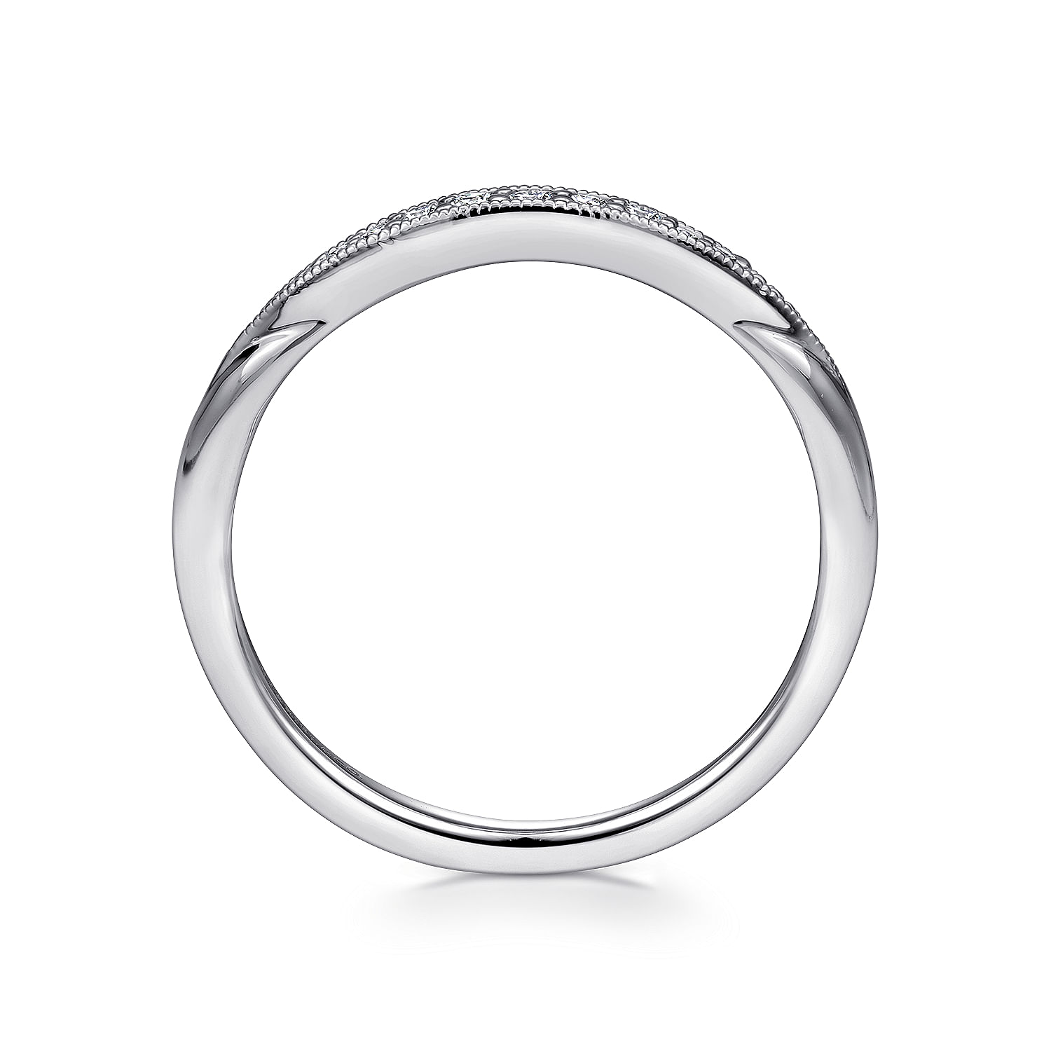 14k White Gold Diamond Curved Wedding Band angle 2 14k White Gold Diamond Curved Wedding Band angle 2