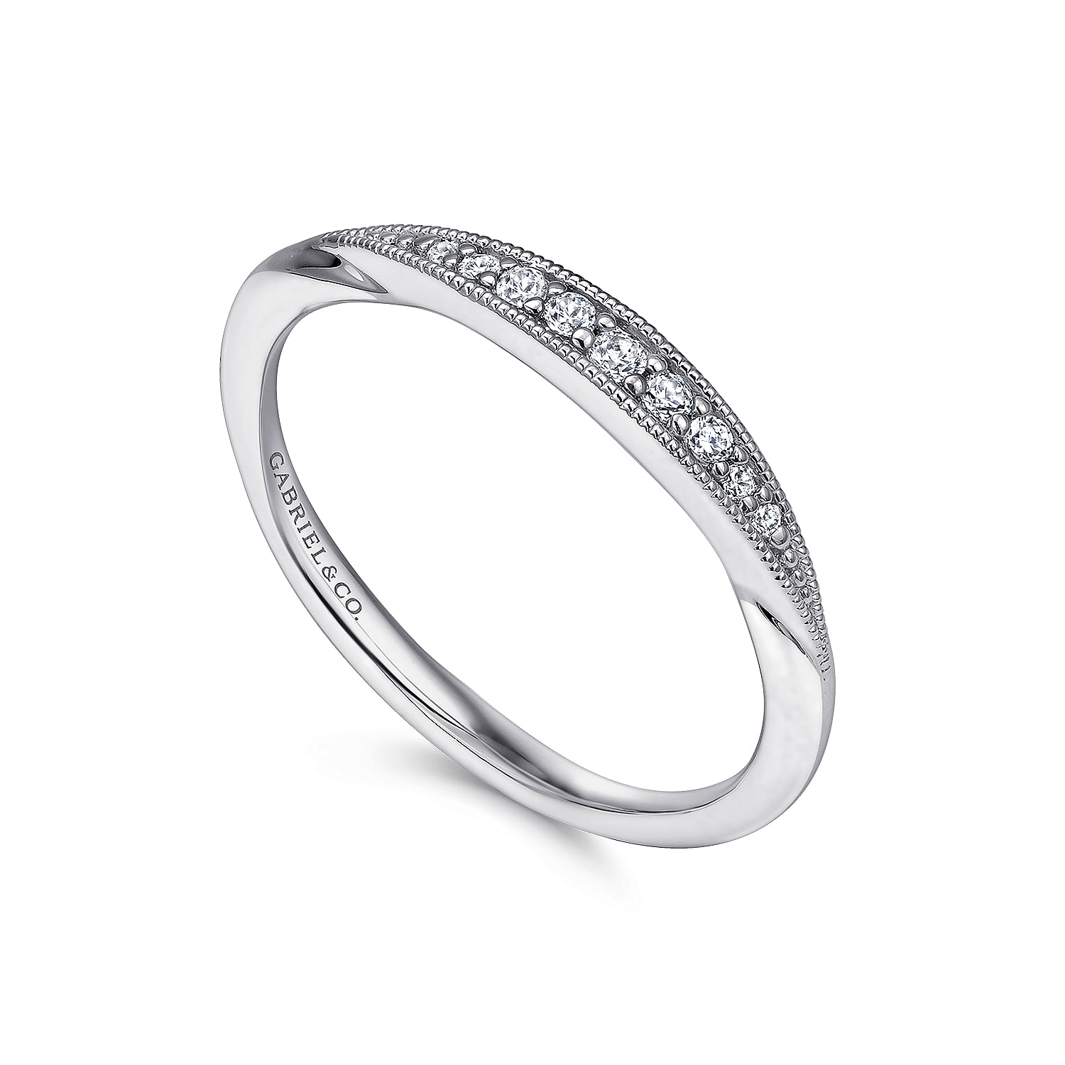 14k White Gold Diamond Curved Wedding Band angle 3 14k White Gold Diamond Curved Wedding Band angle 3