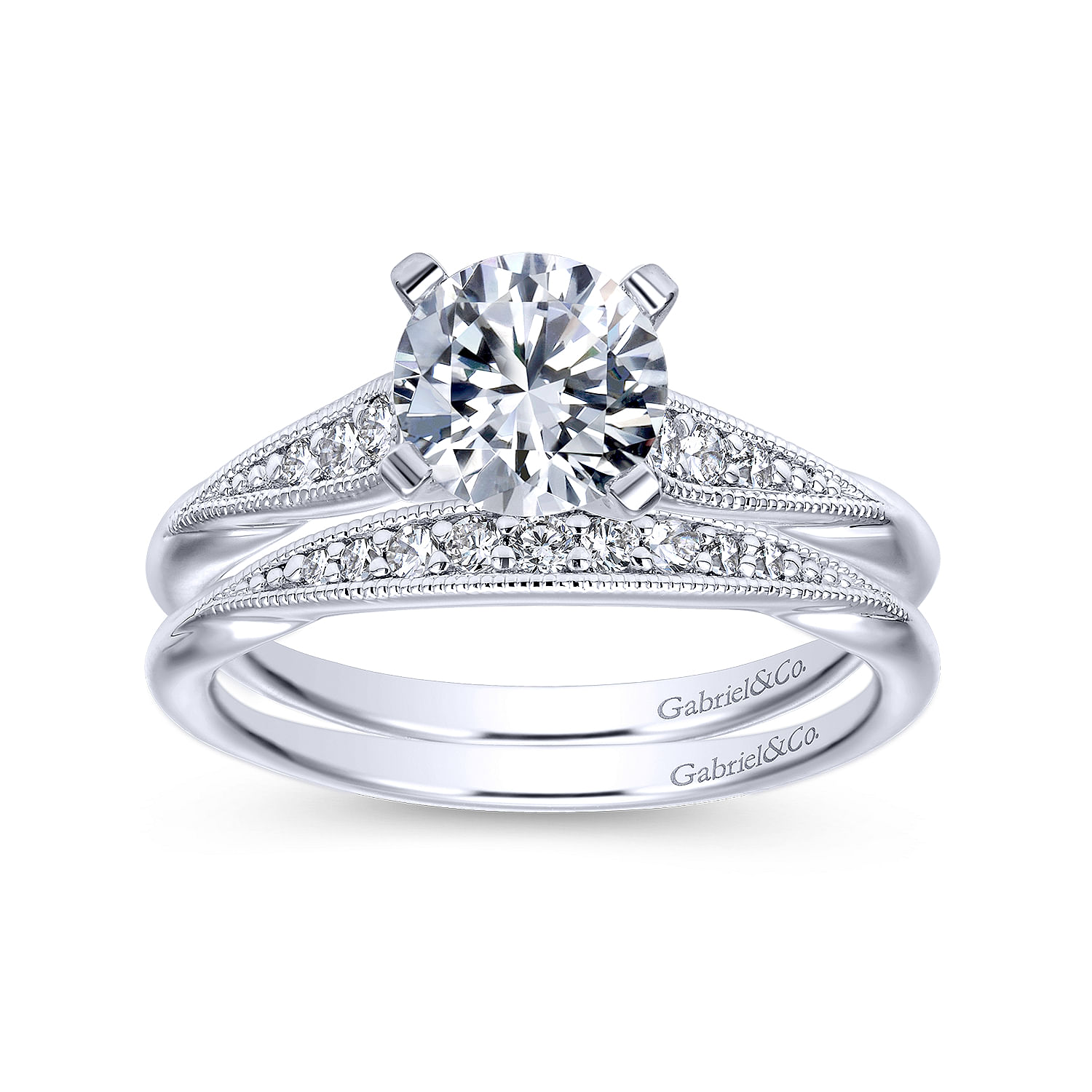 14k White Gold Diamond Curved Wedding Band angle 4 14k White Gold Diamond Curved Wedding Band angle 4