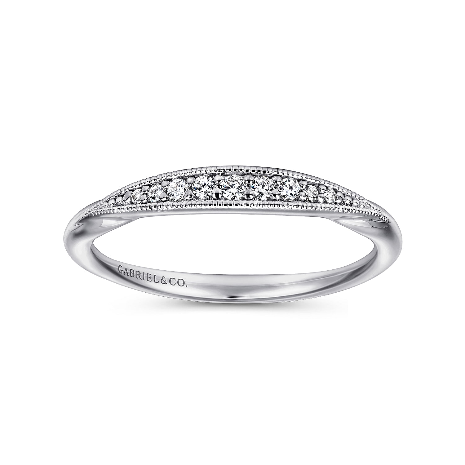 14k White Gold Diamond Curved Wedding Band angle 5 14k White Gold Diamond Curved Wedding Band angle 5