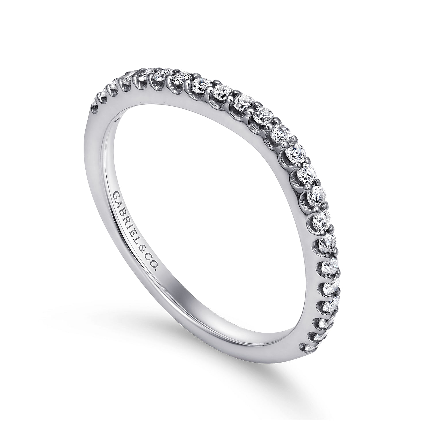 14k White Gold Diamond Curved Wedding Band angle 3 14k White Gold Diamond Curved Wedding Band angle 3