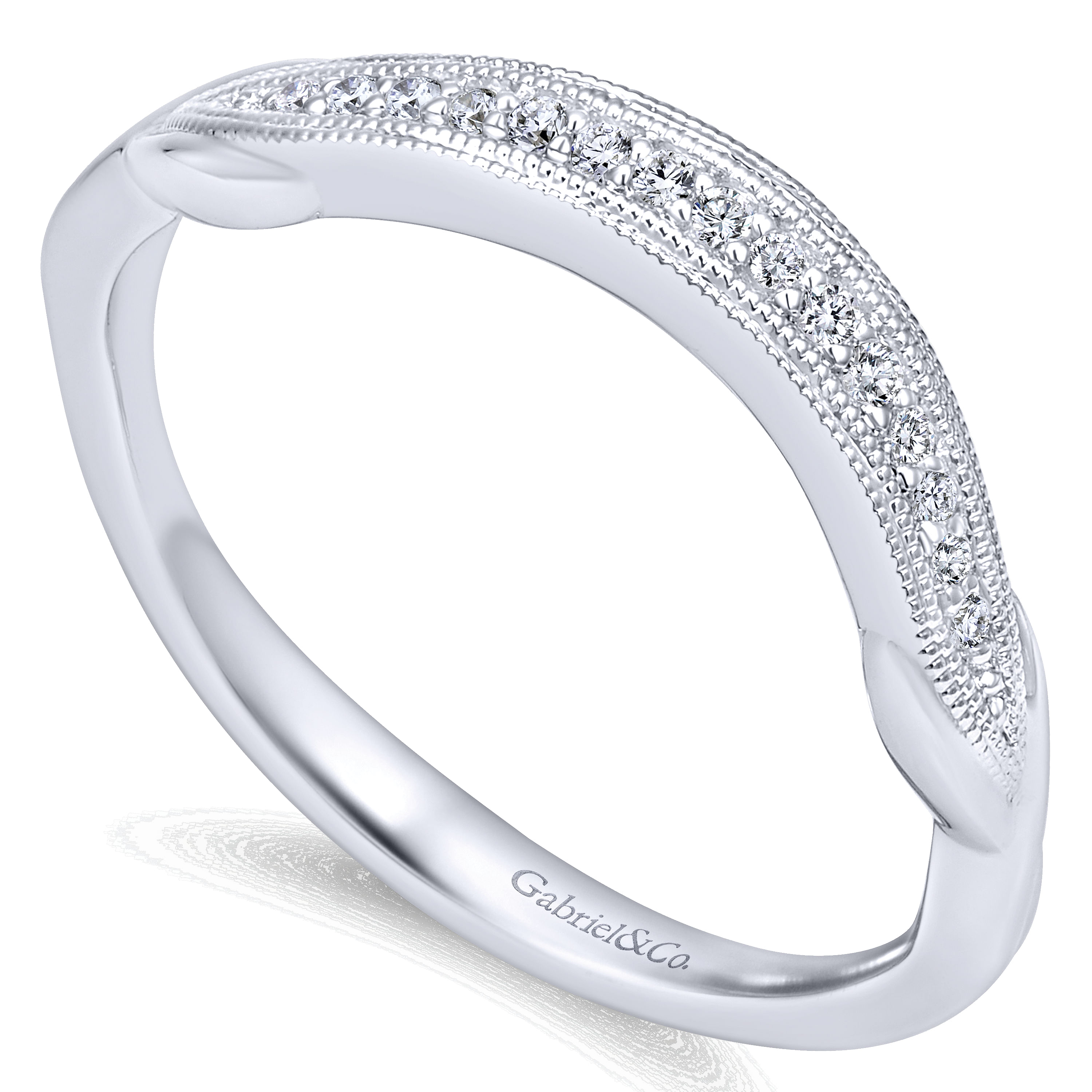 14k White Gold Diamond Curved Wedding Band angle 3 14k White Gold Diamond Curved Wedding Band angle 3