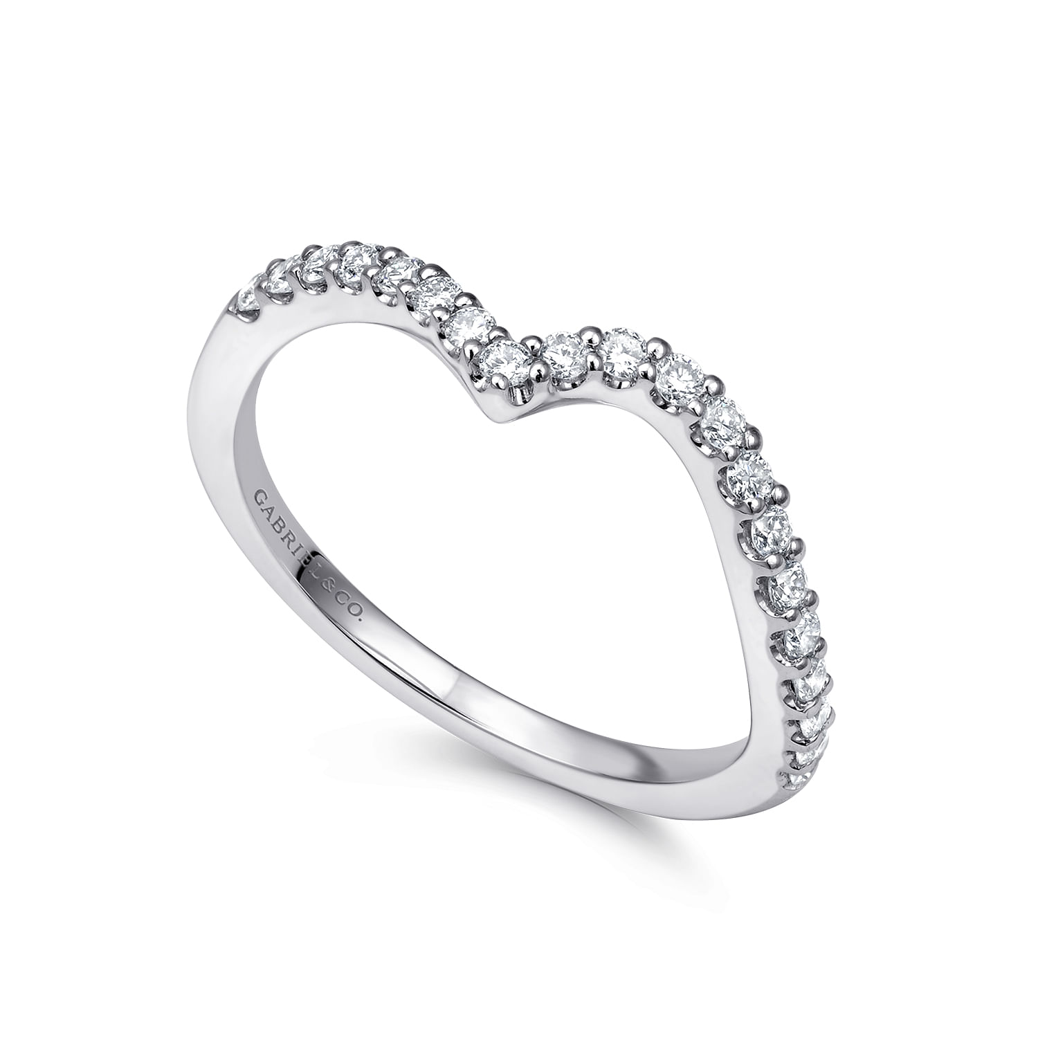14k White Gold Diamond Curved Wedding Band angle 3 14k White Gold Diamond Curved Wedding Band angle 3