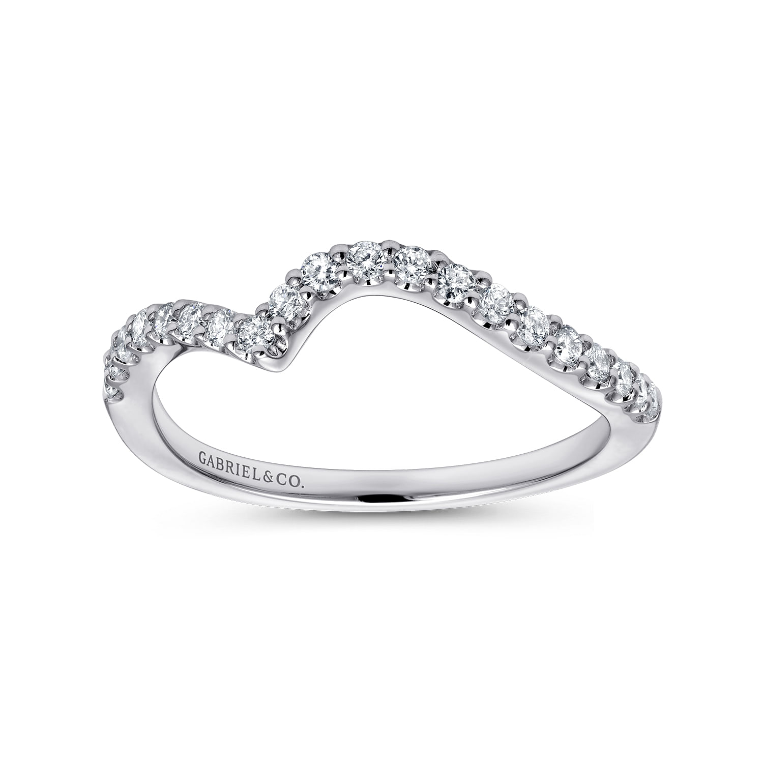 14k White Gold Diamond Curved Wedding Band angle 5 14k White Gold Diamond Curved Wedding Band angle 5