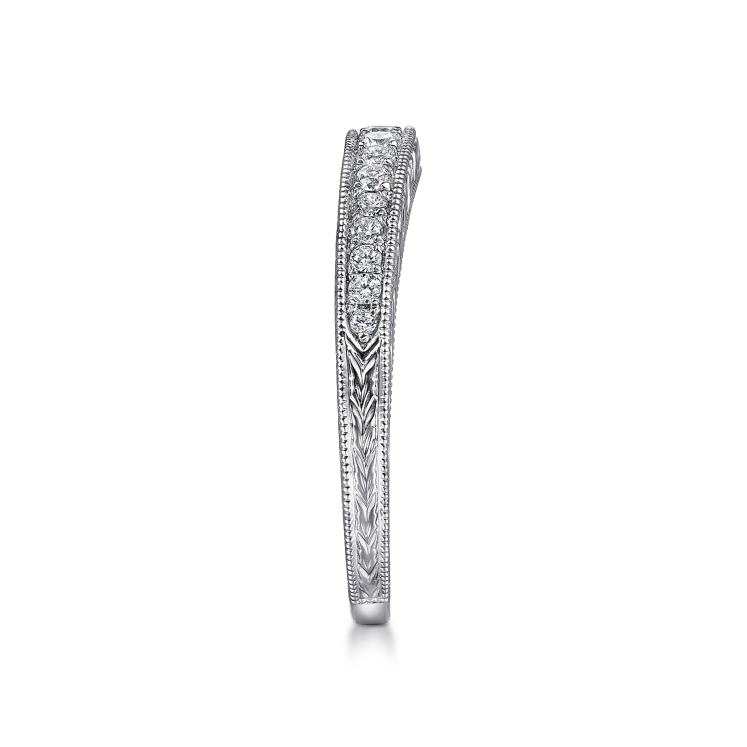 14k White Gold Diamond Curved Wedding Band angle 5 14k White Gold Diamond Curved Wedding Band angle 5