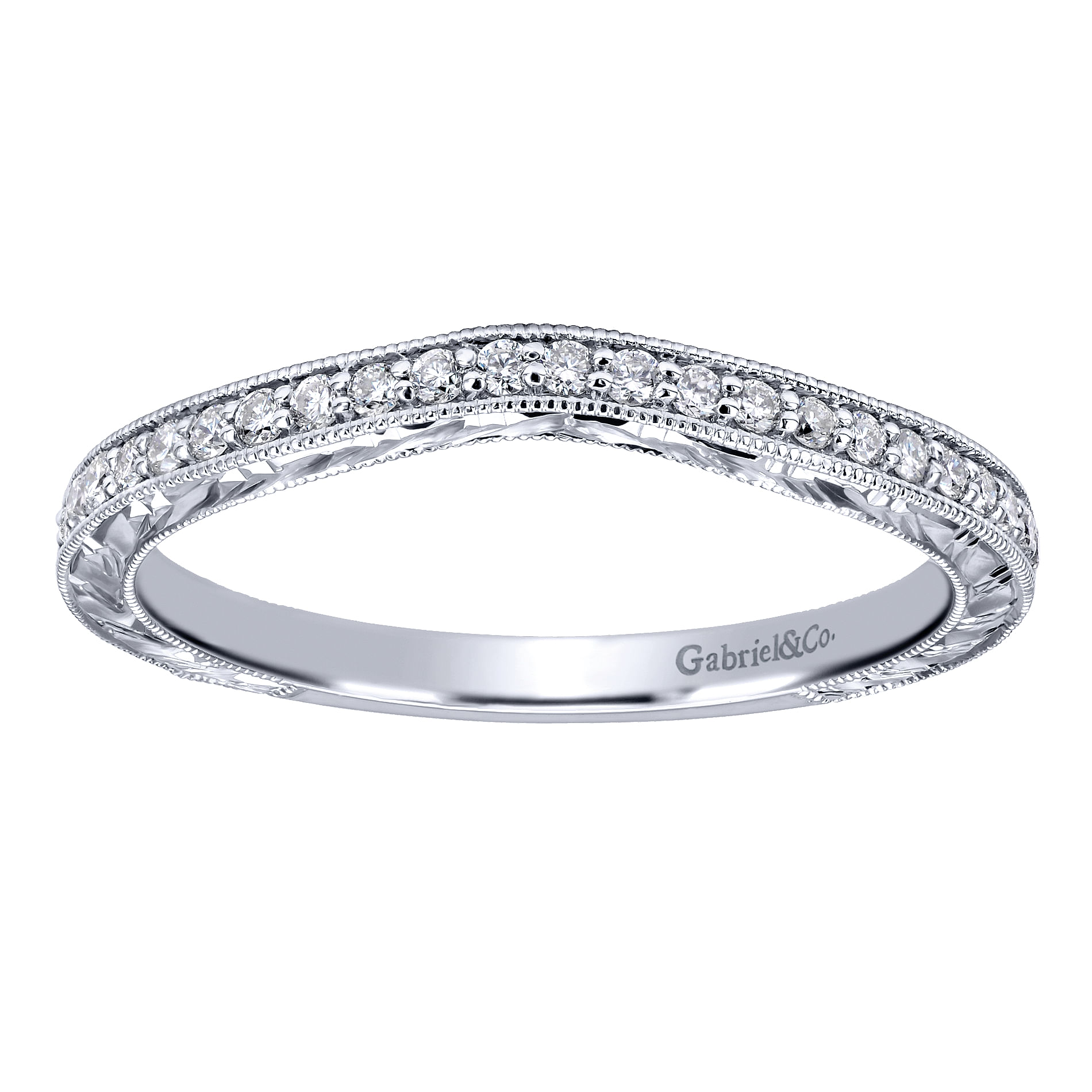 14k White Gold Diamond Curved Wedding Band angle 5 14k White Gold Diamond Curved Wedding Band angle 5