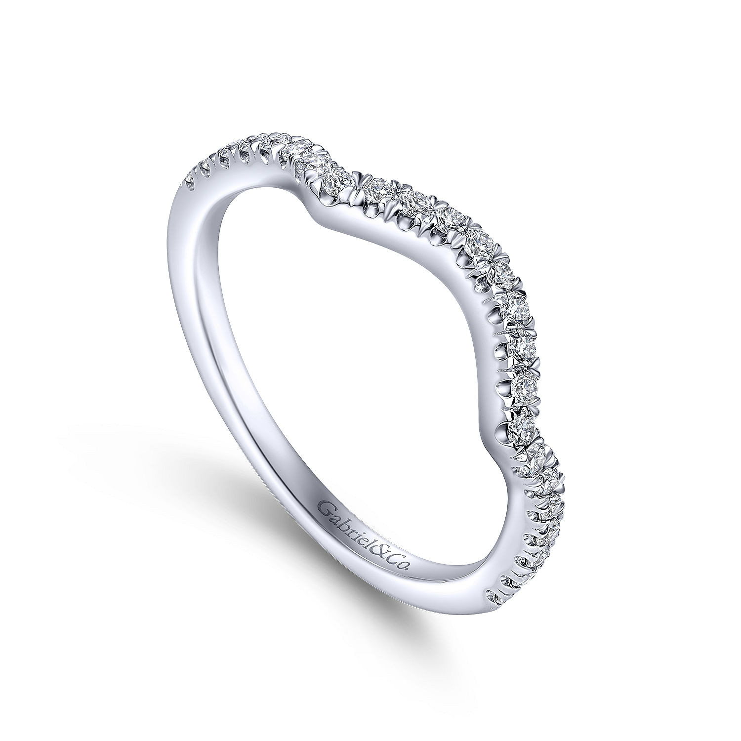 14k White Gold Diamond Curved Wedding Band angle 3 14k White Gold Diamond Curved Wedding Band angle 3