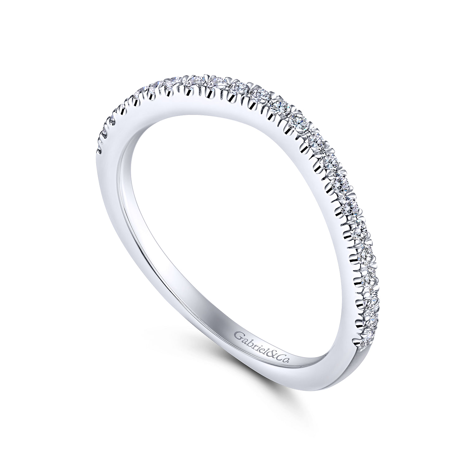 14k White Gold Diamond Curved Wedding Band angle 3 14k White Gold Diamond Curved Wedding Band angle 3