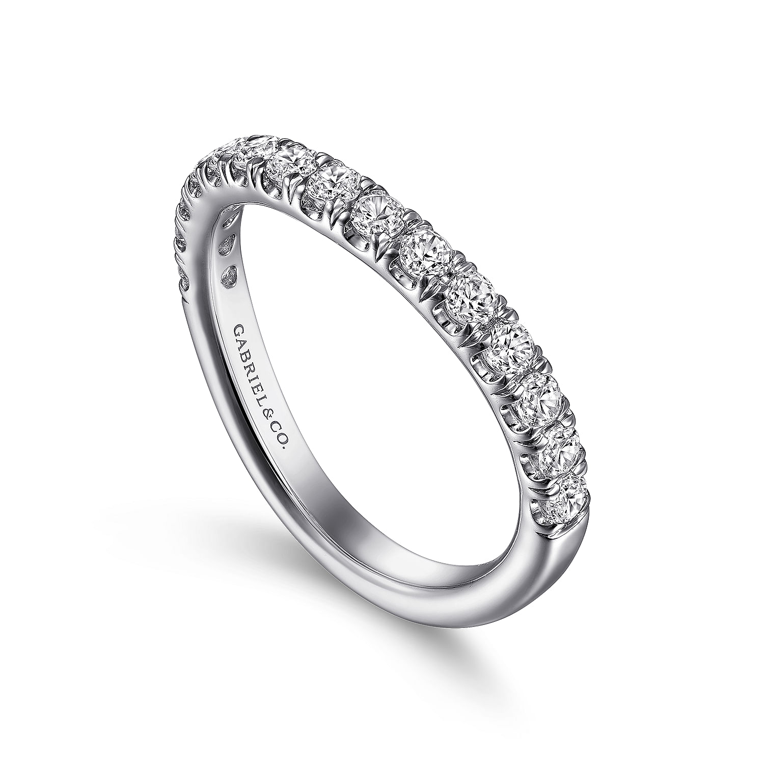 14k White Gold Diamond Curved Wedding Band angle 3 14k White Gold Diamond Curved Wedding Band angle 3