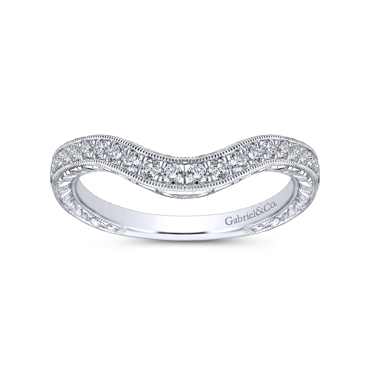 14k White Gold Diamond Curved Wedding Band angle 5 14k White Gold Diamond Curved Wedding Band angle 5