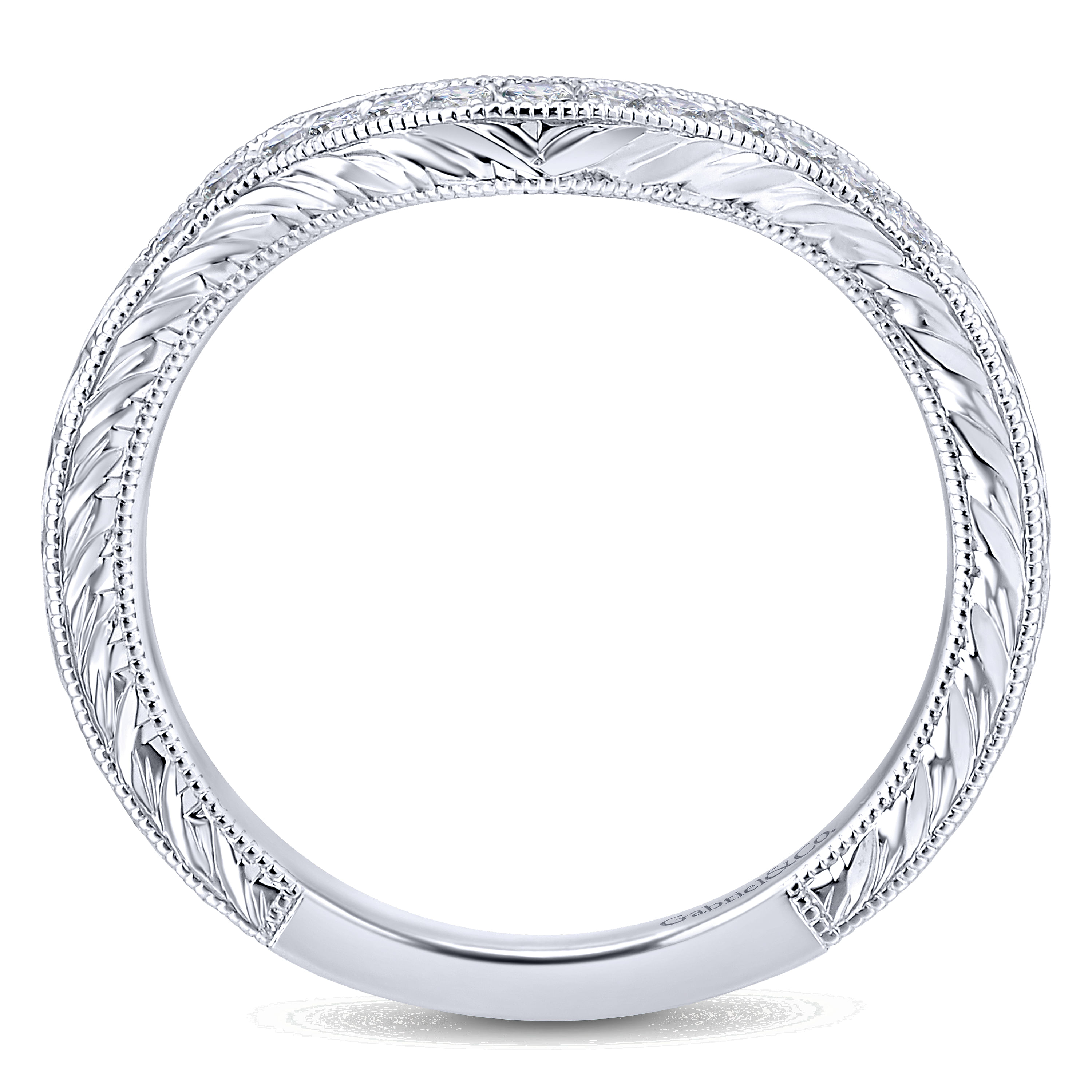 14k White Gold Diamond Curved Wedding Band angle 2 14k White Gold Diamond Curved Wedding Band angle 2