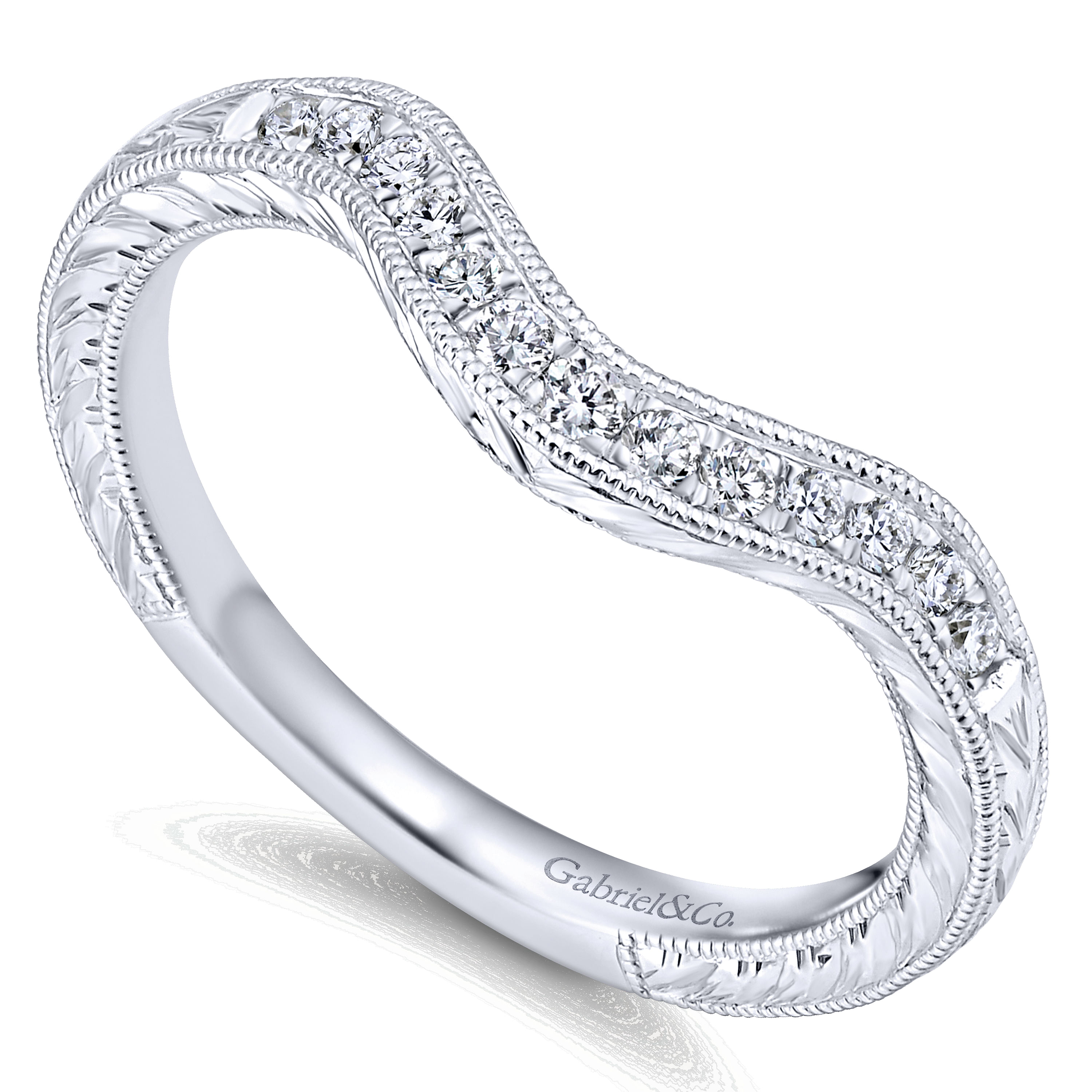 14k White Gold Diamond Curved Wedding Band angle 3 14k White Gold Diamond Curved Wedding Band angle 3