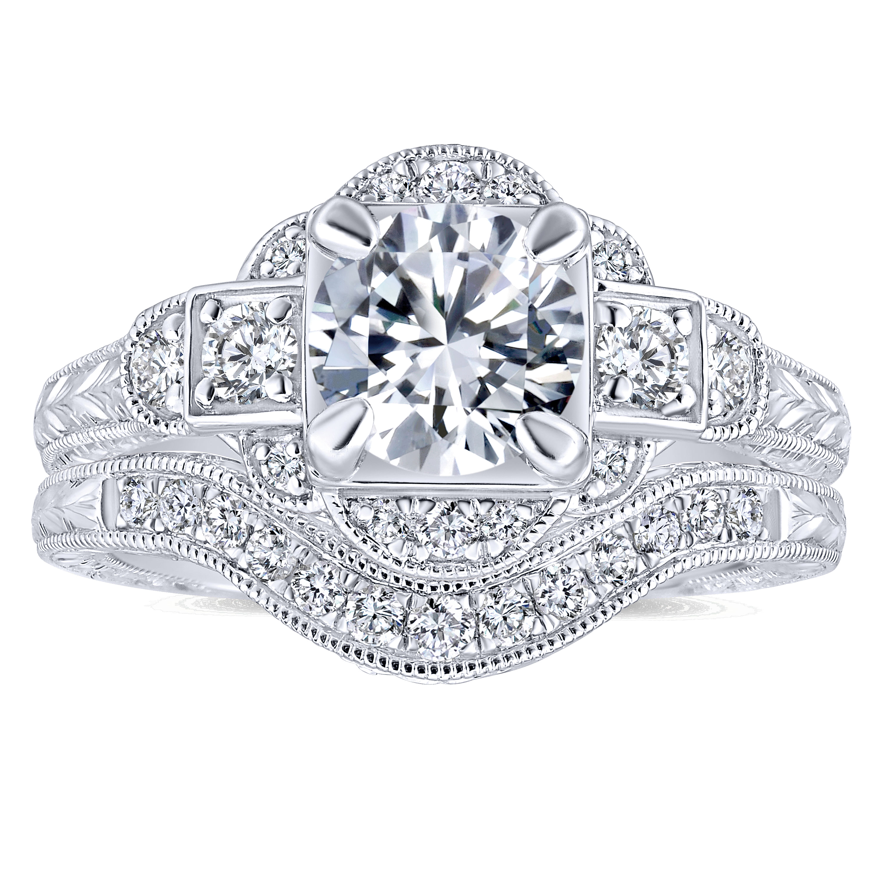 14k White Gold Diamond Curved Wedding Band angle 4 14k White Gold Diamond Curved Wedding Band angle 4