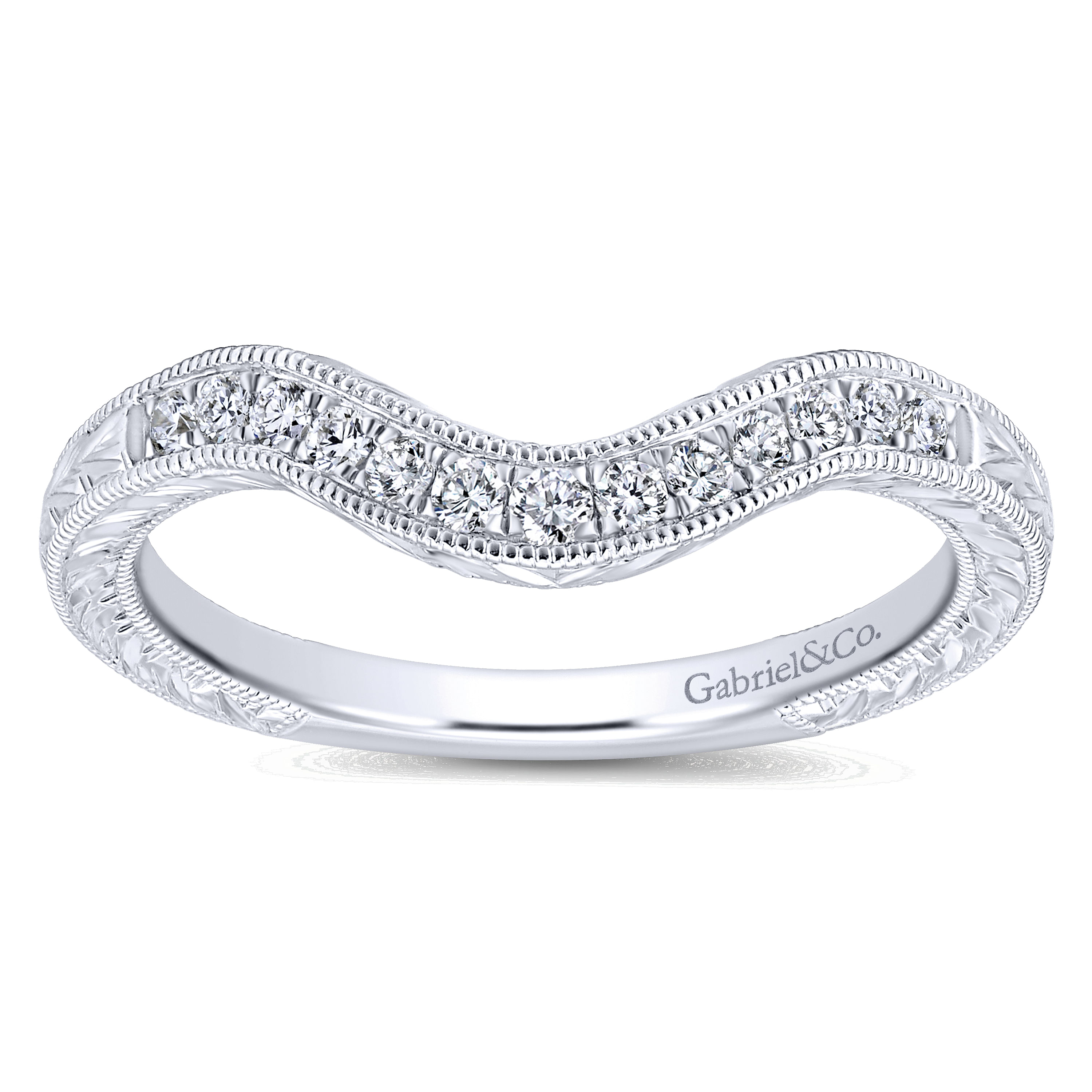 14k White Gold Diamond Curved Wedding Band angle 5 14k White Gold Diamond Curved Wedding Band angle 5