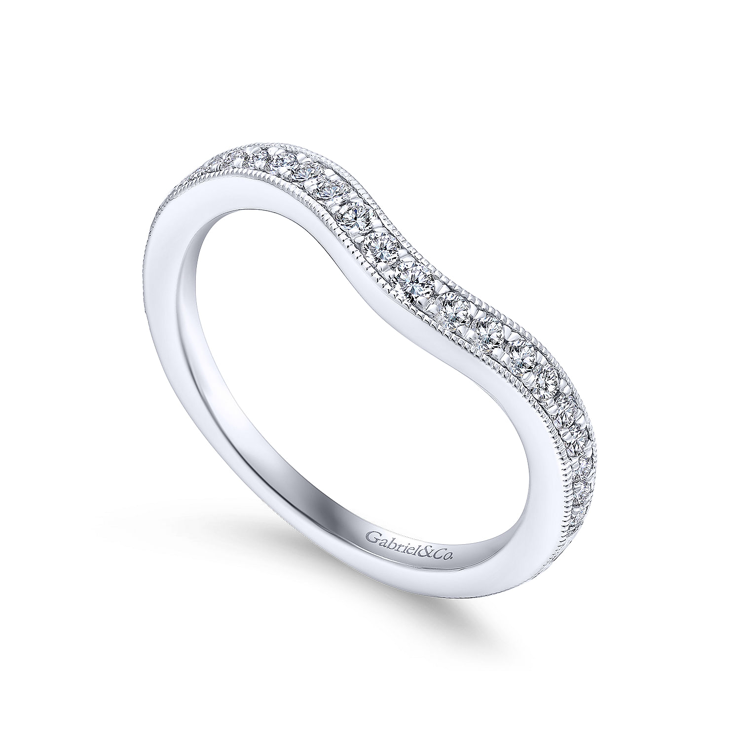 14k White Gold Diamond Curved Wedding Band angle 3 14k White Gold Diamond Curved Wedding Band angle 3