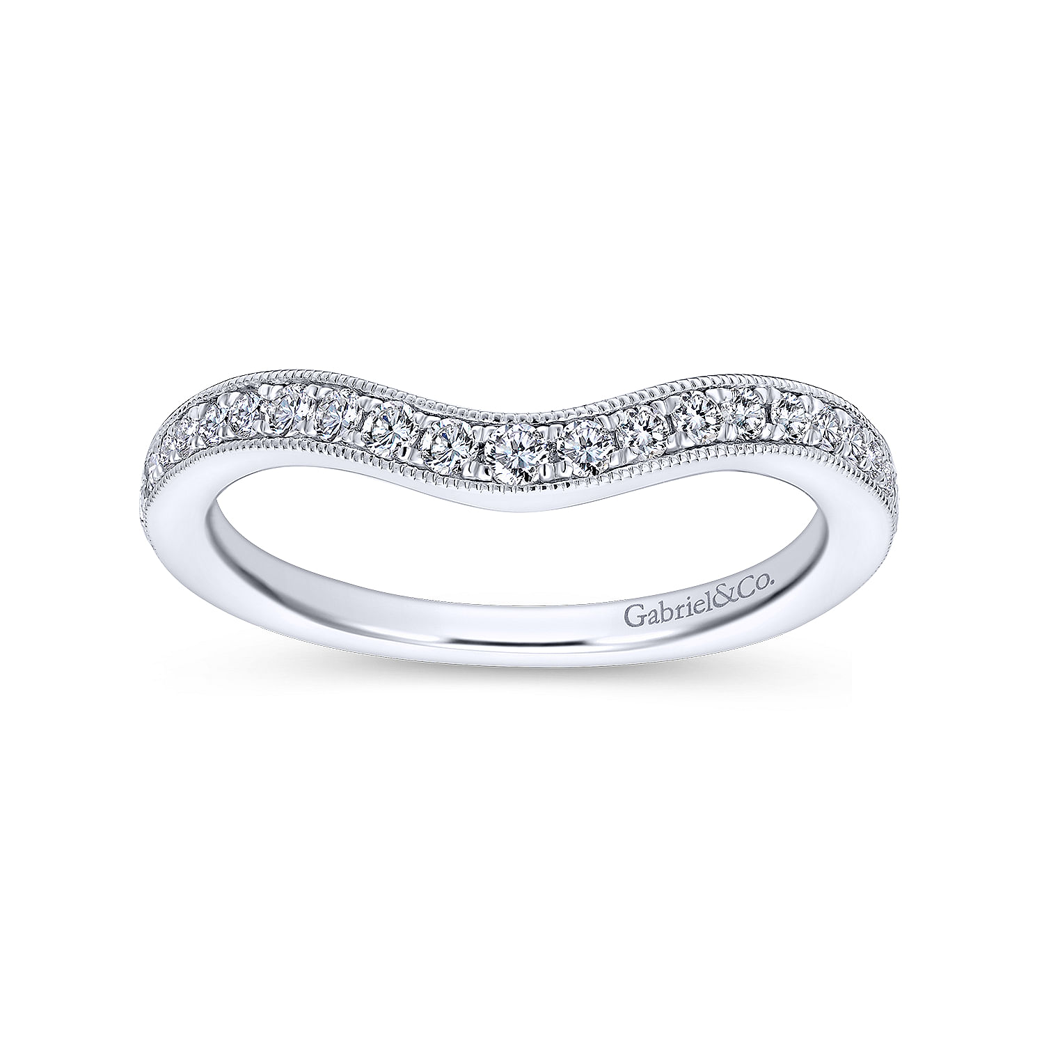 14k White Gold Diamond Curved Wedding Band angle 5 14k White Gold Diamond Curved Wedding Band angle 5