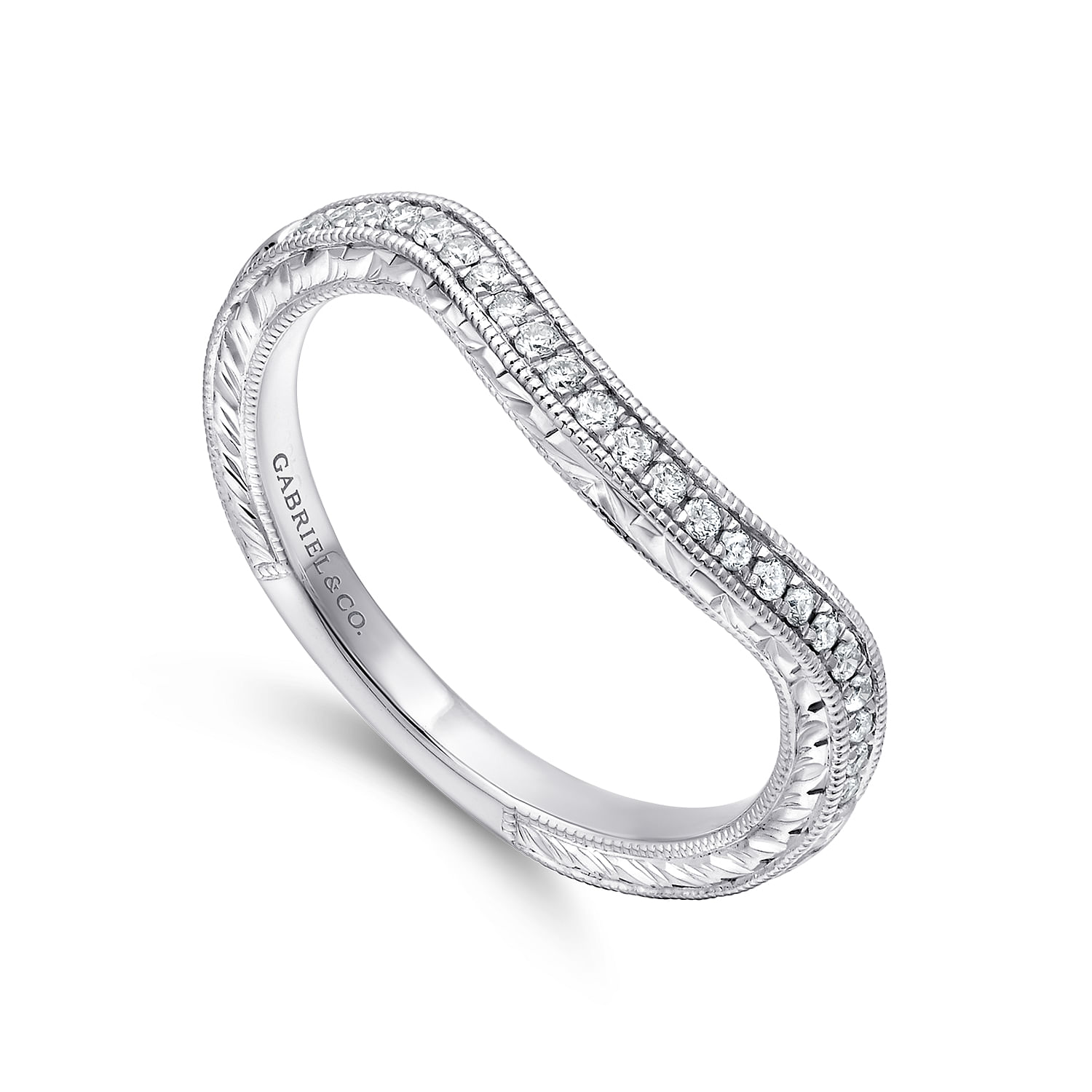 14k White Gold Diamond Curved Wedding Band angle 3 14k White Gold Diamond Curved Wedding Band angle 3