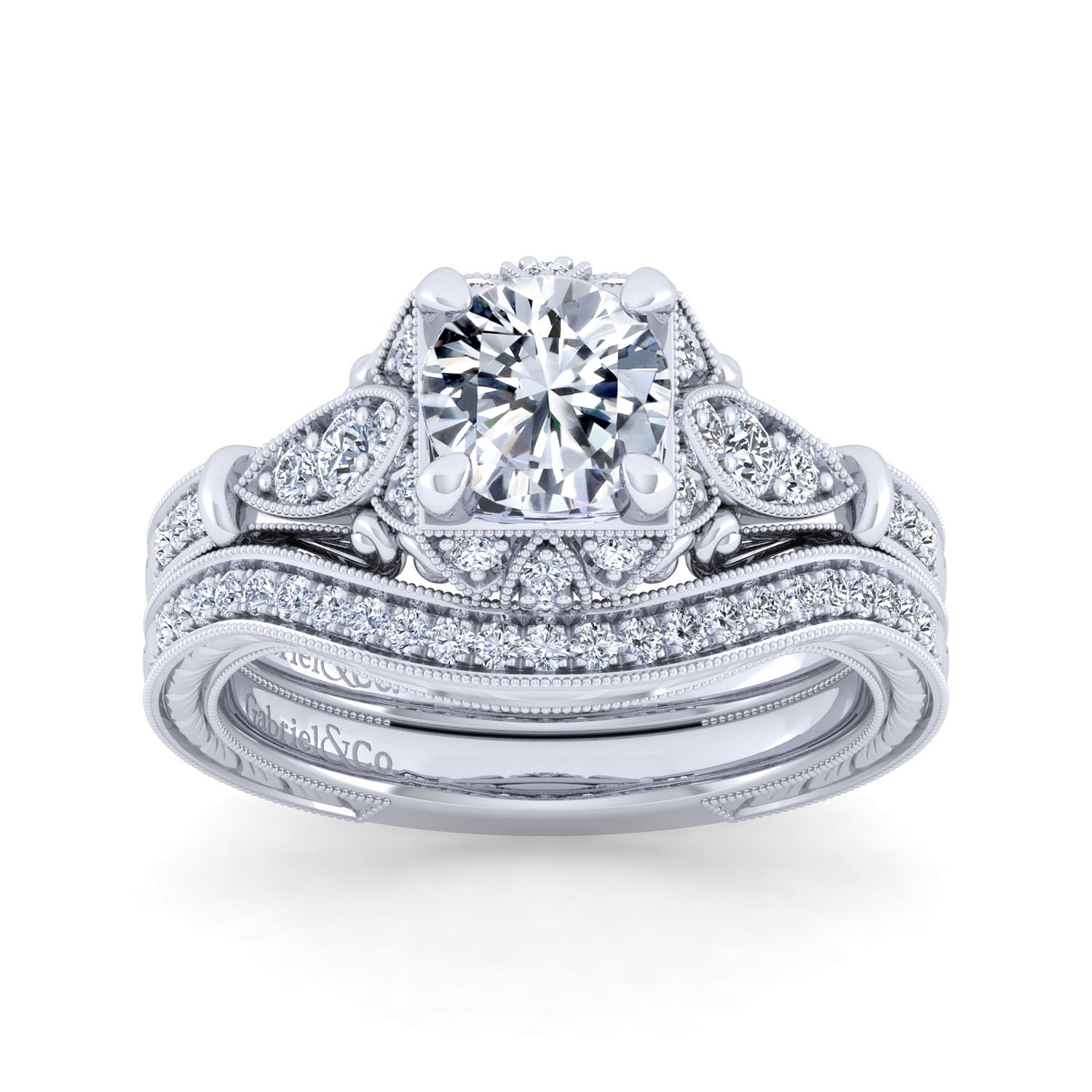 14k White Gold Diamond Curved Wedding Band angle 4 14k White Gold Diamond Curved Wedding Band angle 4