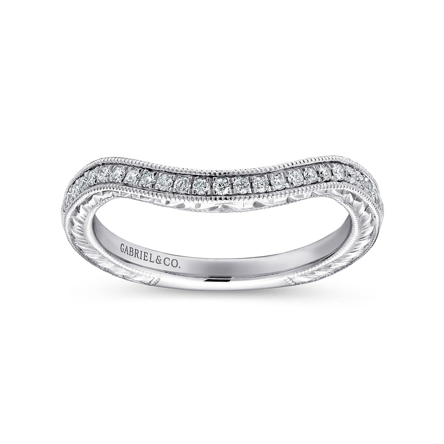 14k White Gold Diamond Curved Wedding Band angle 5 14k White Gold Diamond Curved Wedding Band angle 5