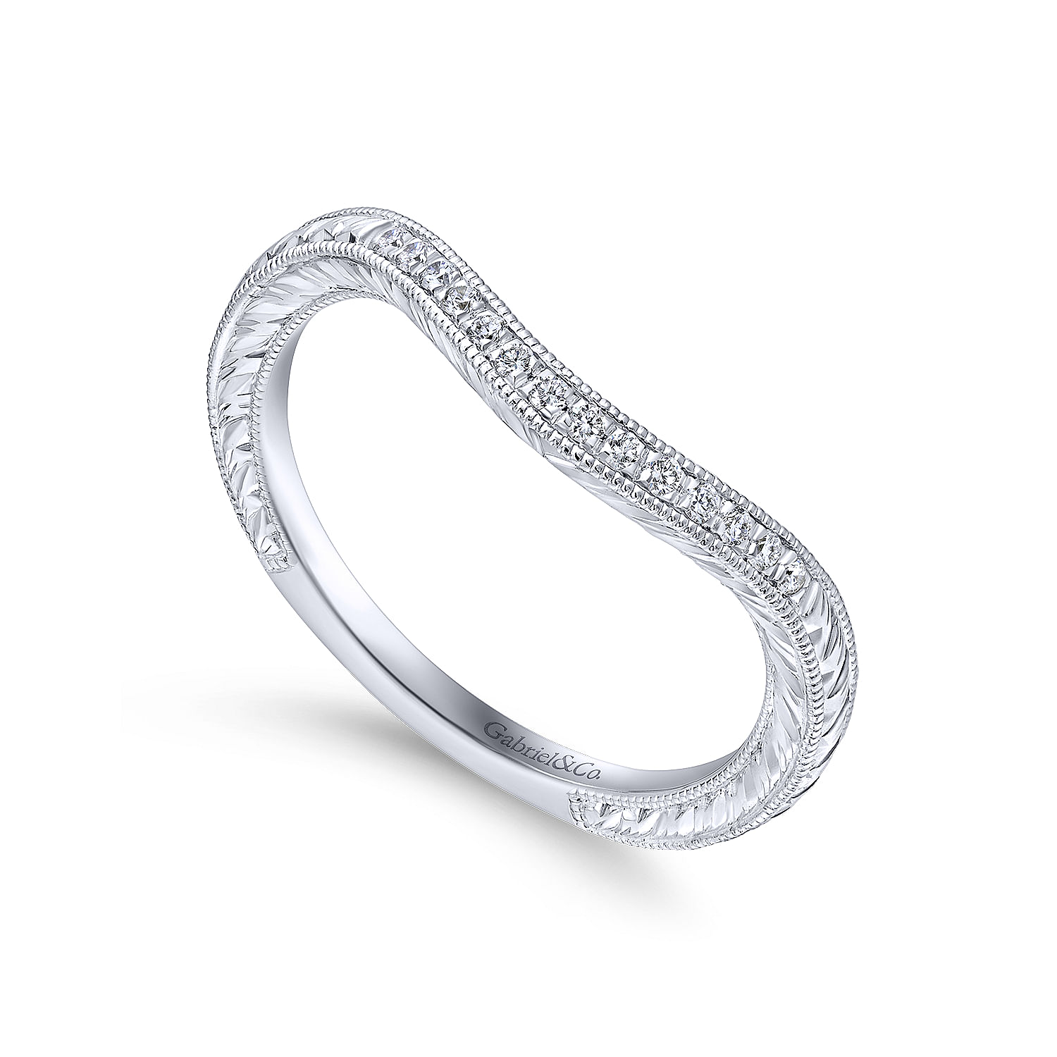 14k White Gold Diamond Curved Wedding Band angle 3 14k White Gold Diamond Curved Wedding Band angle 3