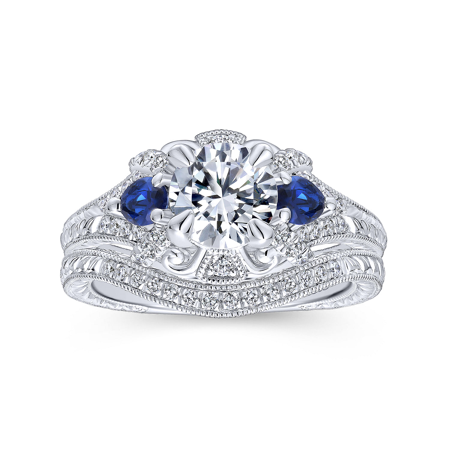 14k White Gold Diamond Curved Wedding Band angle 4 14k White Gold Diamond Curved Wedding Band angle 4