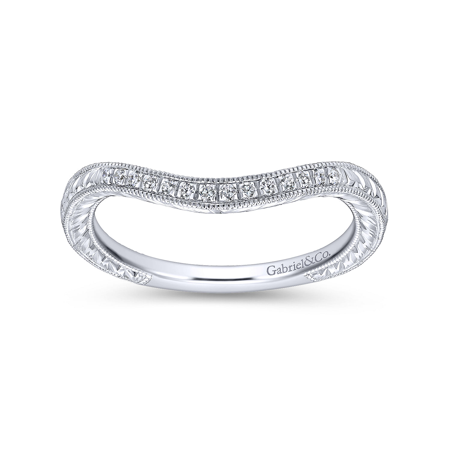 14k White Gold Diamond Curved Wedding Band angle 5 14k White Gold Diamond Curved Wedding Band angle 5