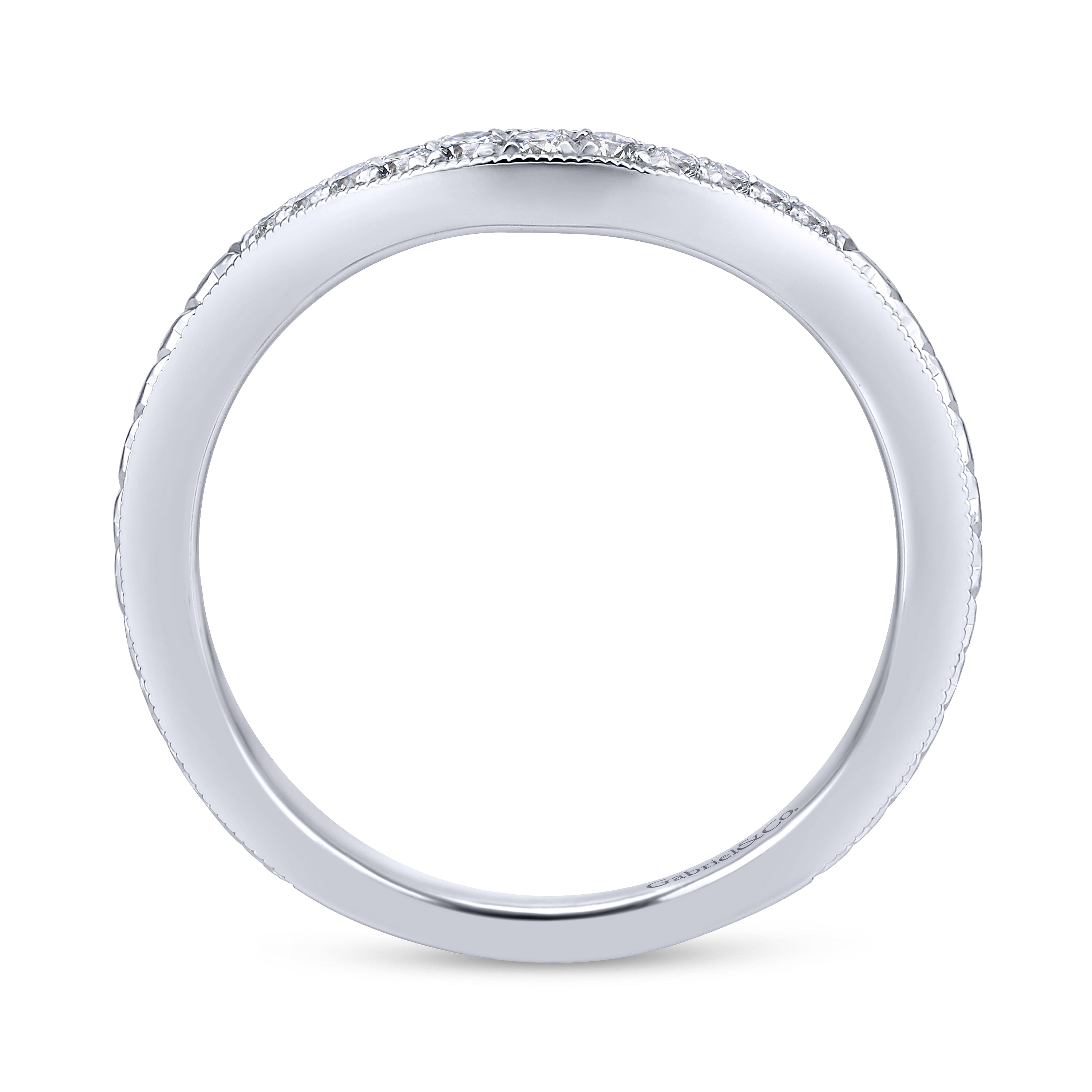 14k White Gold Diamond Curved Wedding Band angle 2 14k White Gold Diamond Curved Wedding Band angle 2