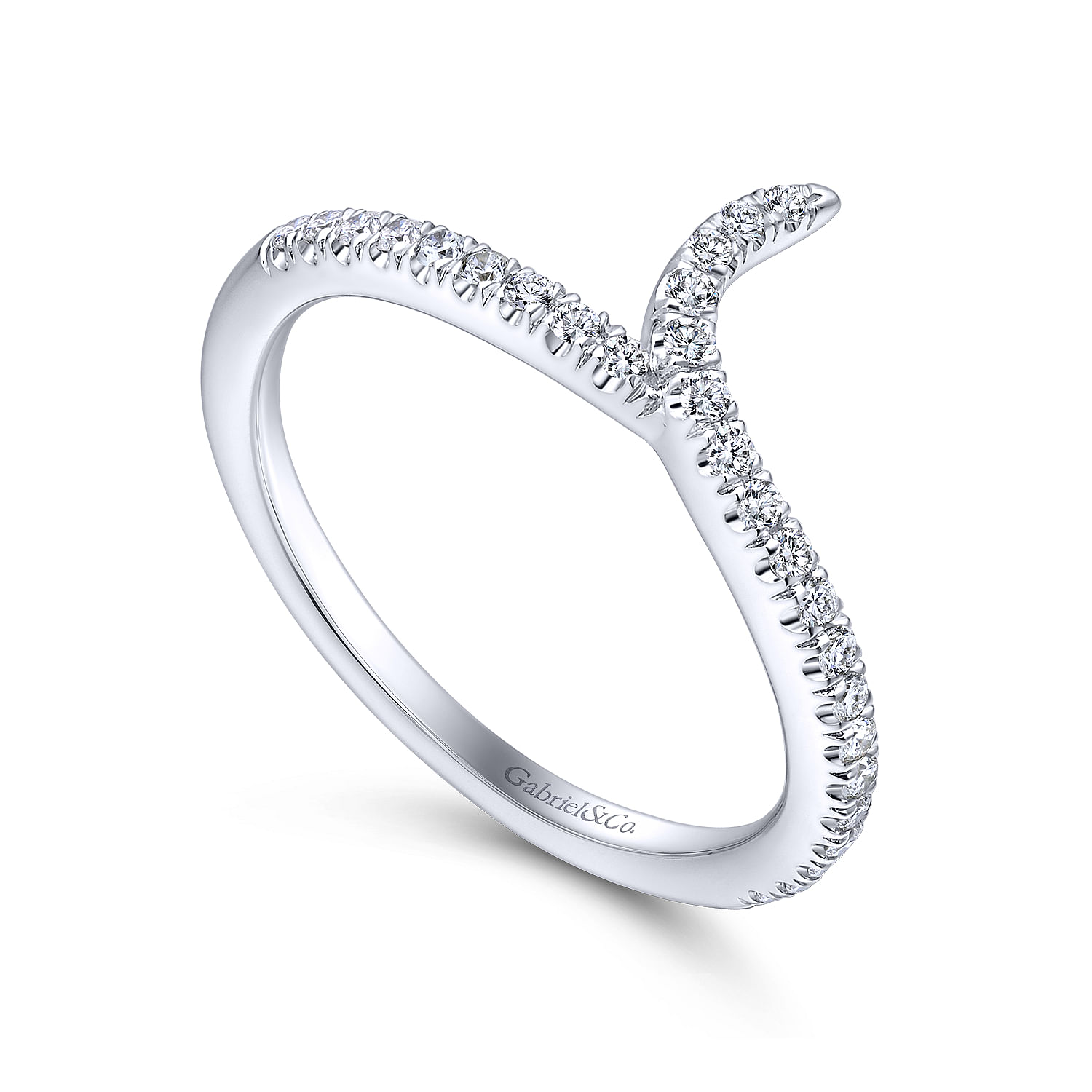 14k White Gold Diamond Curved Wedding Band angle 3 14k White Gold Diamond Curved Wedding Band angle 3
