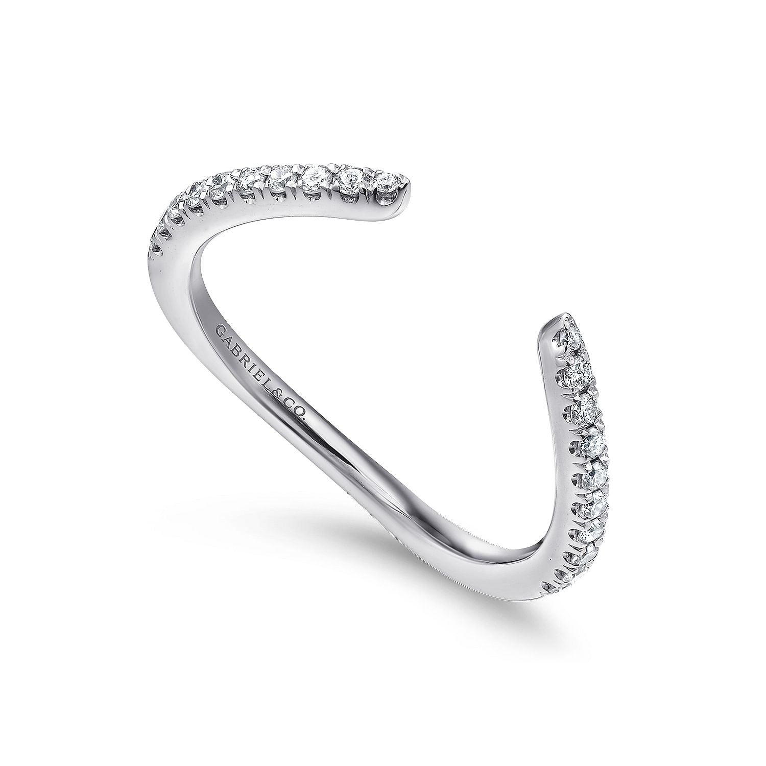 14k White Gold Diamond Curved Wedding Band angle 3 14k White Gold Diamond Curved Wedding Band angle 3