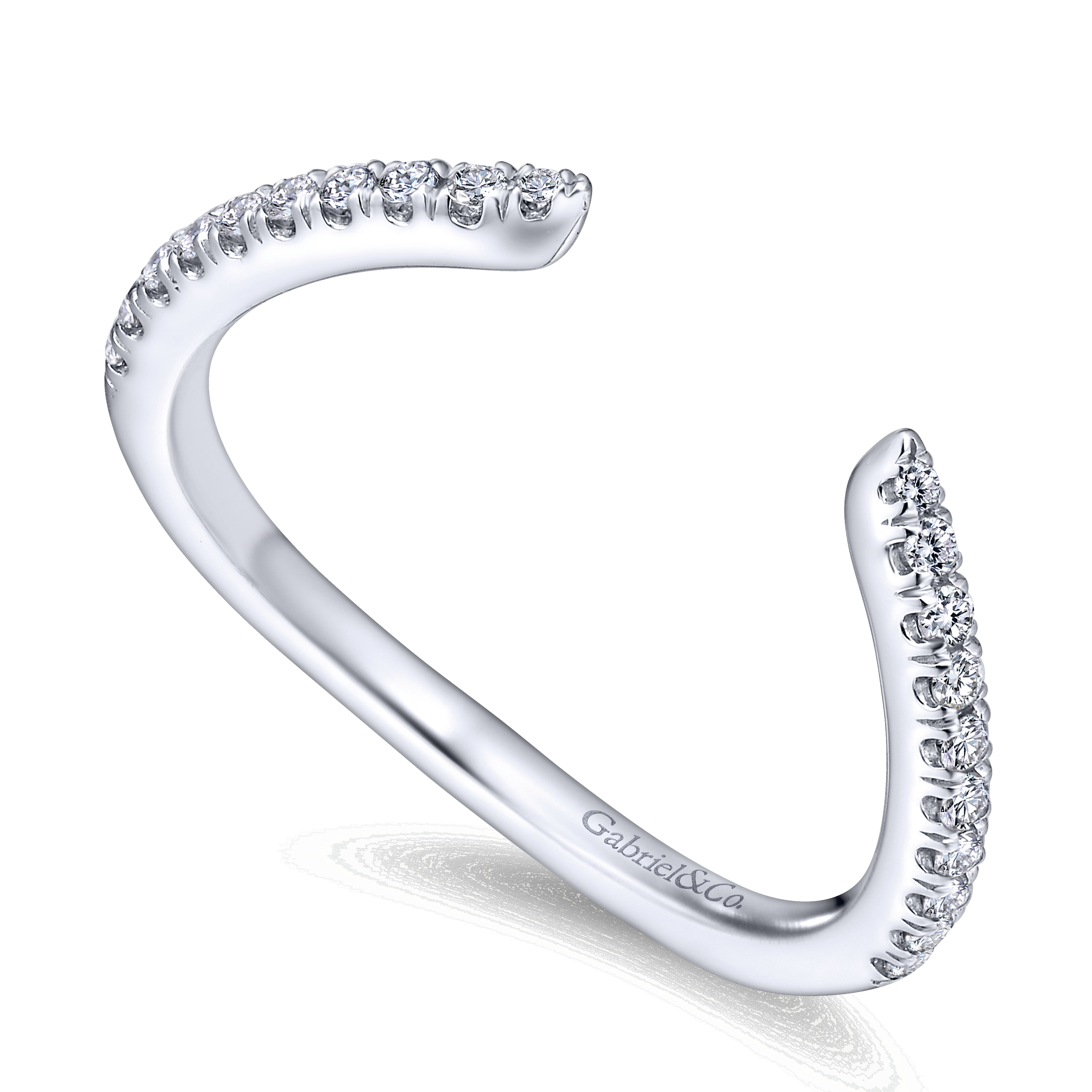 14k White Gold Diamond Curved Wedding Band angle 3 14k White Gold Diamond Curved Wedding Band angle 3