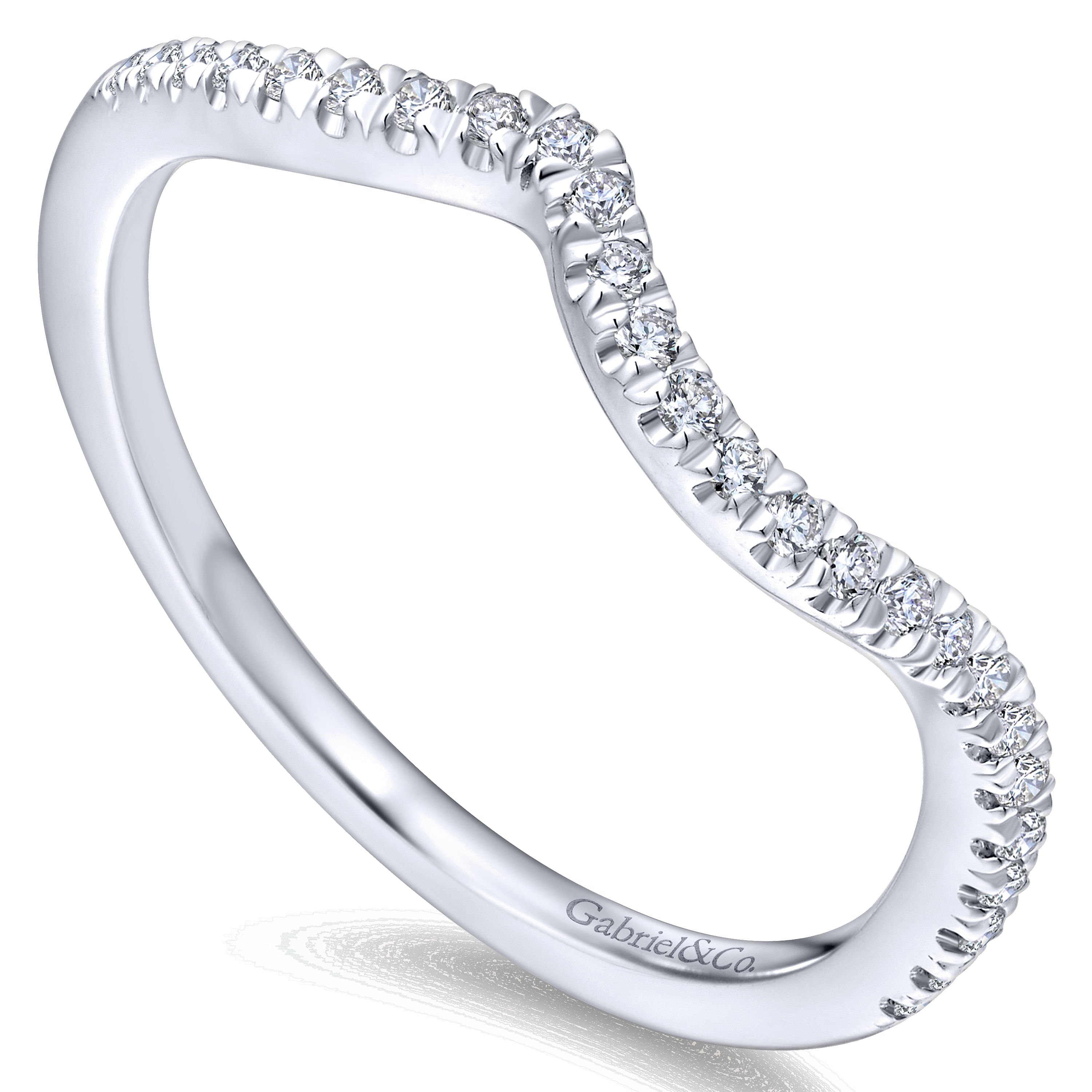 14k White Gold Diamond Curved Wedding Band angle 3 14k White Gold Diamond Curved Wedding Band angle 3