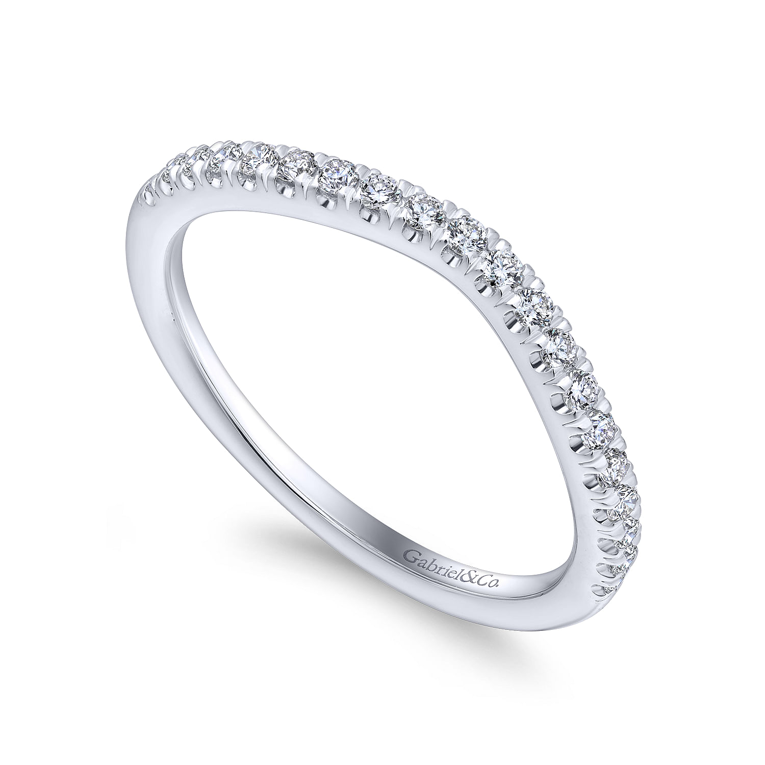 14k White Gold Diamond Curved Wedding Band angle 3 14k White Gold Diamond Curved Wedding Band angle 3