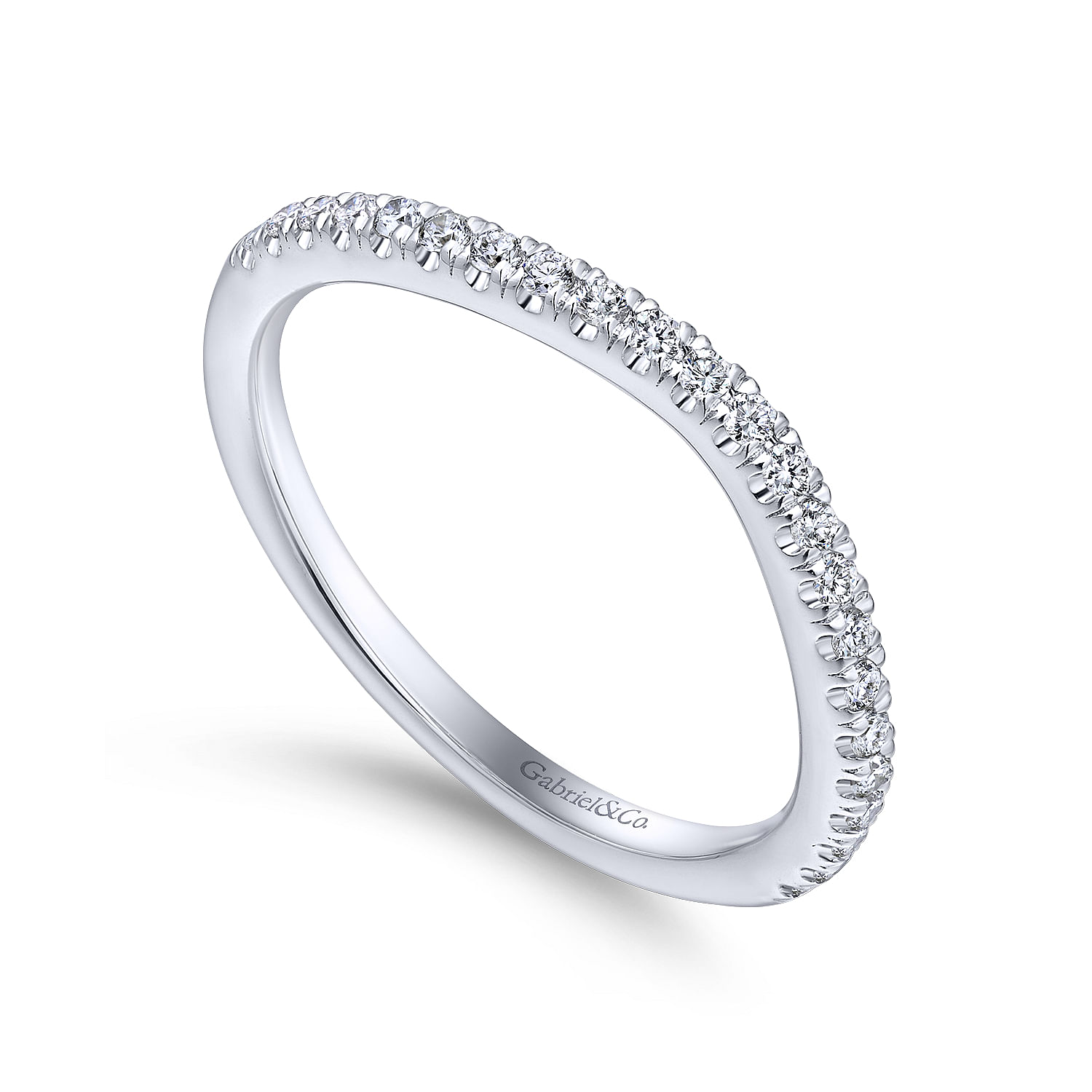 14k White Gold Diamond Curved Wedding Band angle 3 14k White Gold Diamond Curved Wedding Band angle 3