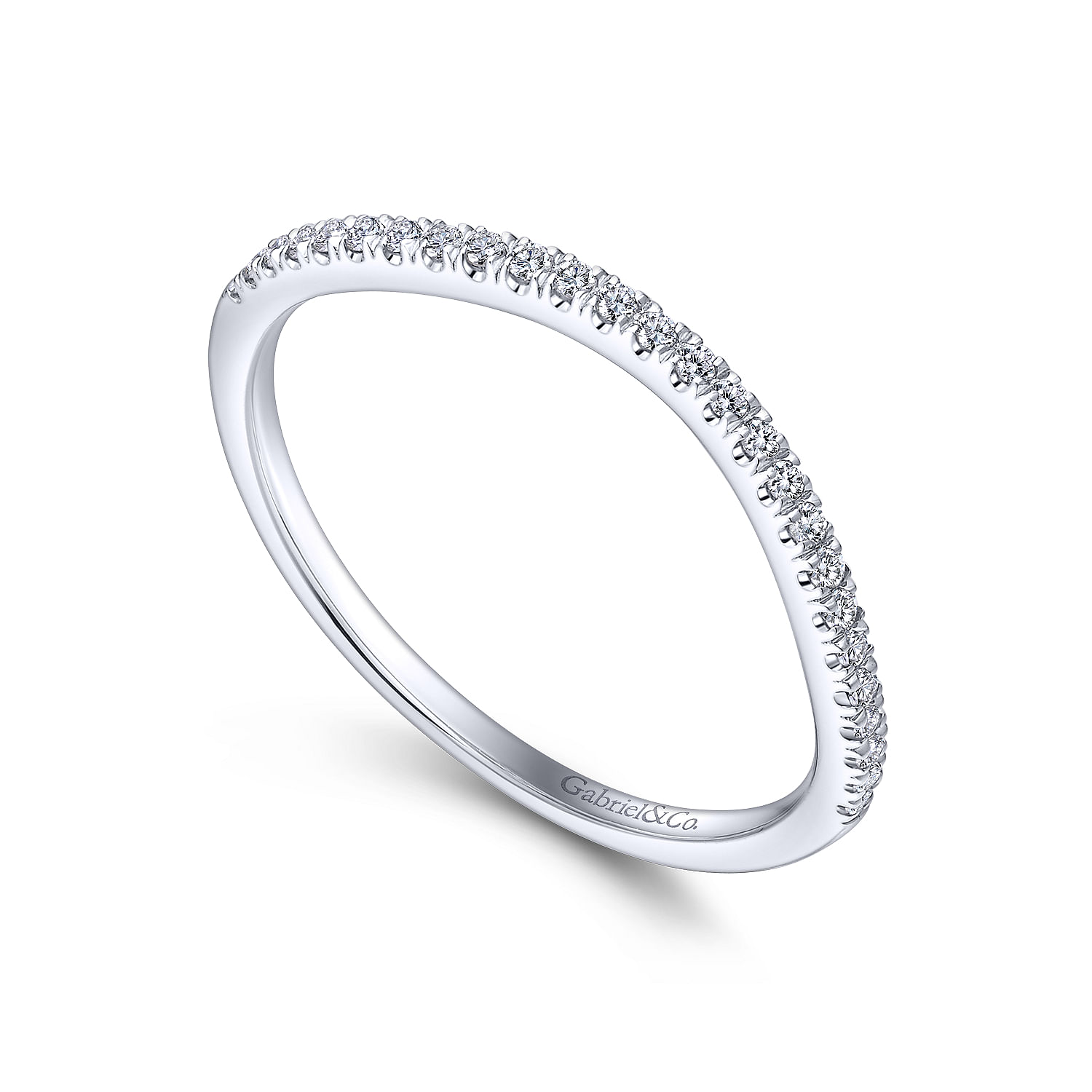 14k White Gold Diamond Curved Wedding Band angle 3 14k White Gold Diamond Curved Wedding Band angle 3