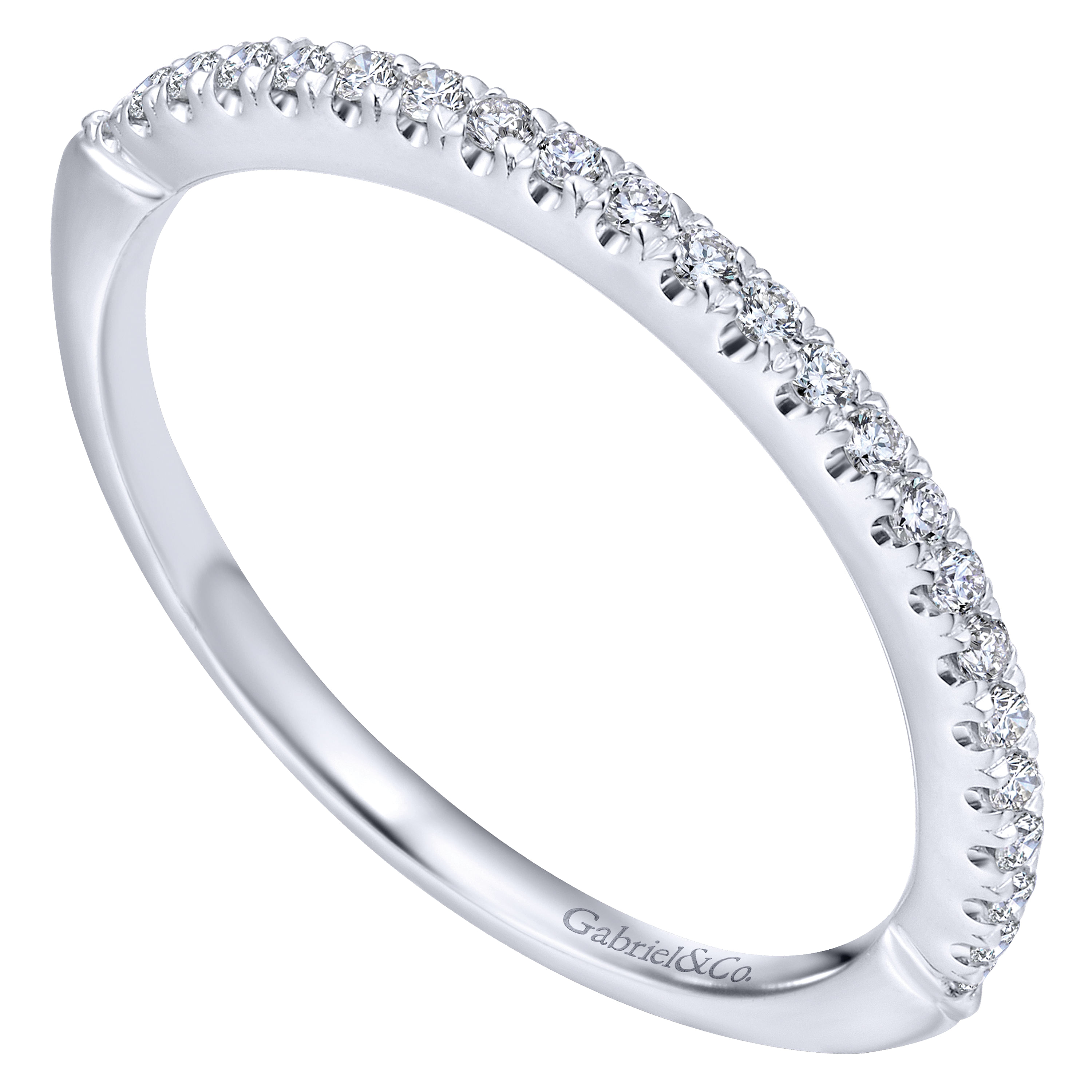 14k White Gold Diamond Curved Wedding Band angle 3 14k White Gold Diamond Curved Wedding Band angle 3