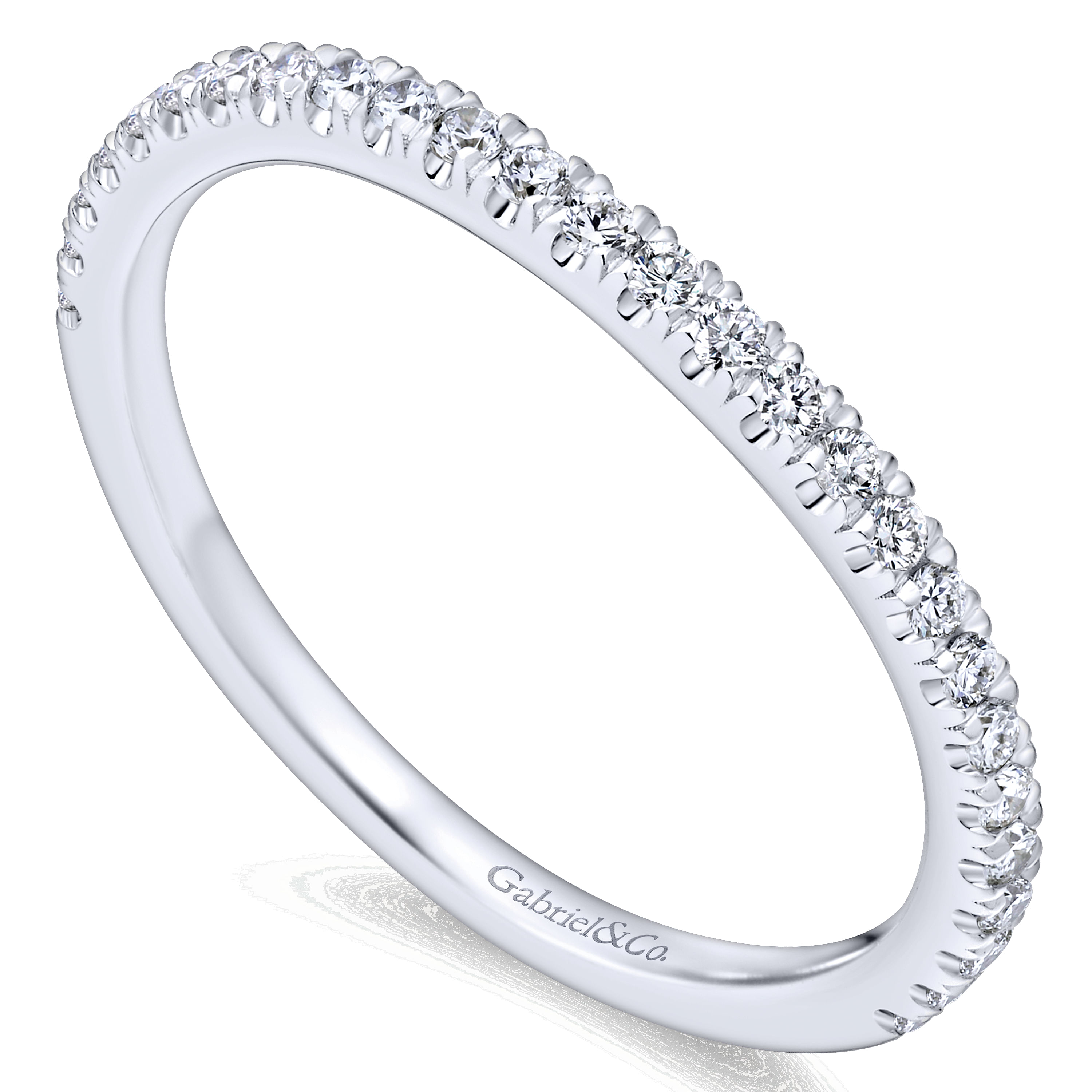 14k White Gold Diamond Curved Wedding Band angle 3 14k White Gold Diamond Curved Wedding Band angle 3